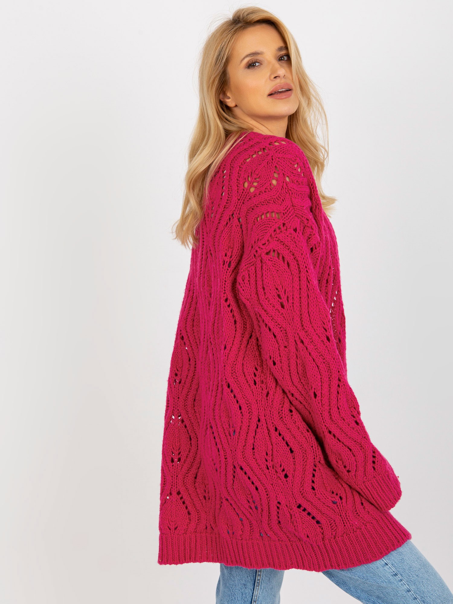 Fuchsia Openwork Cardigan With The Addition Of Wool