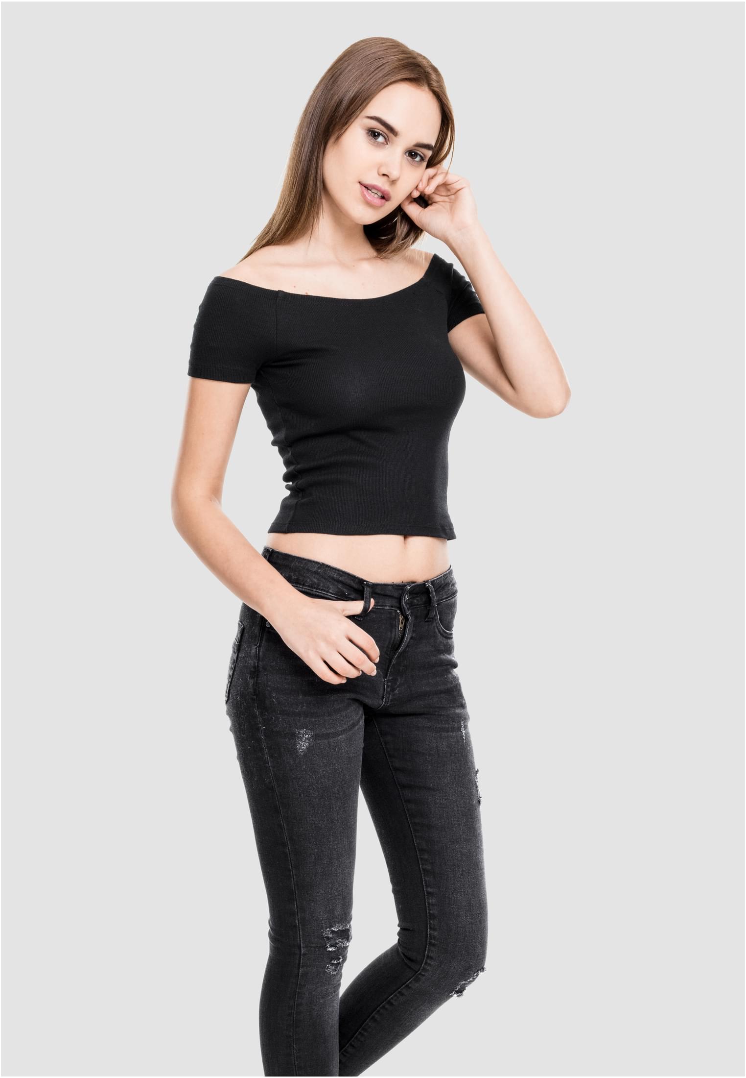 Women's T-shirt With Free Shoulder Black