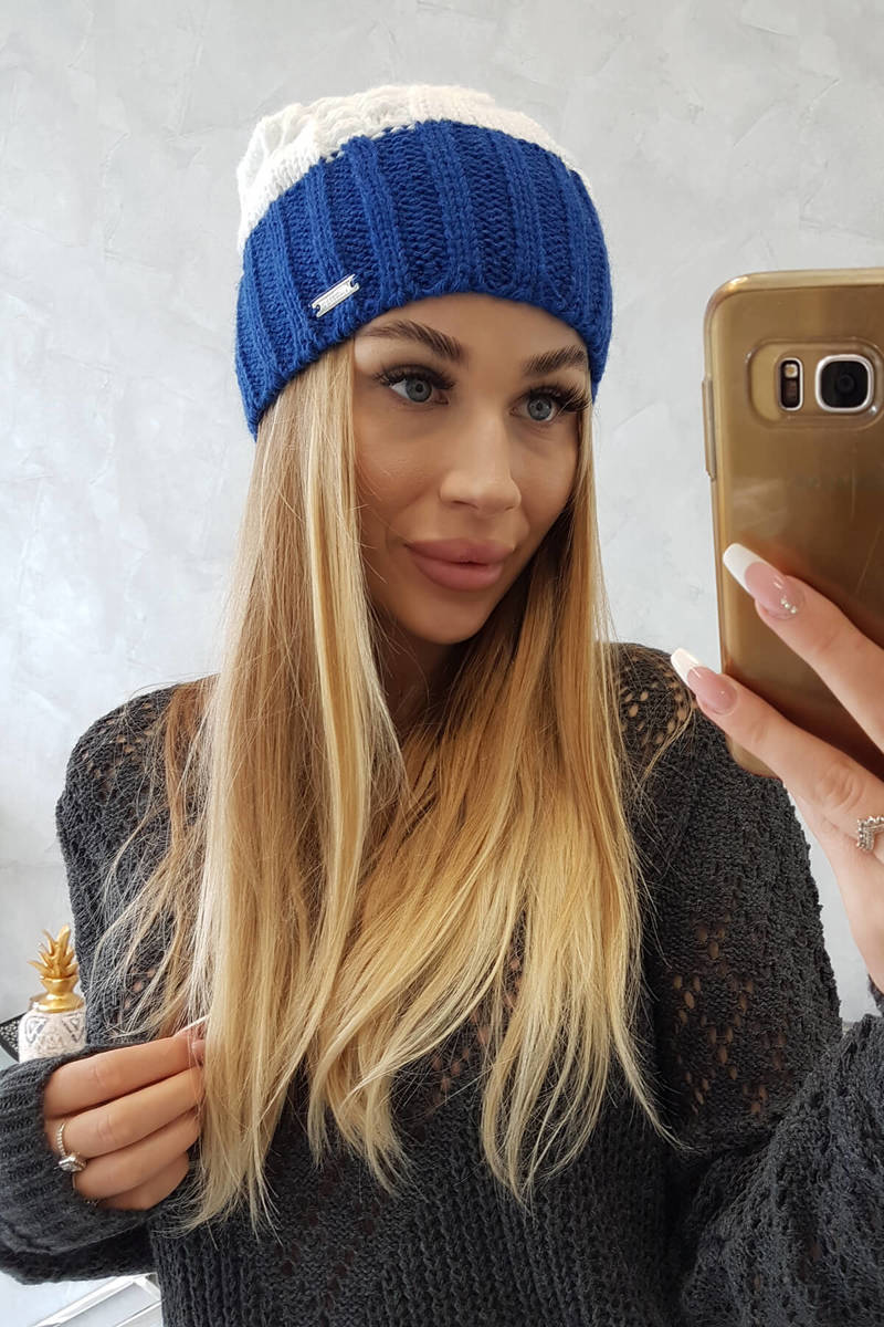 Beanie with fleece Paris K212 ecru+mauve-blue