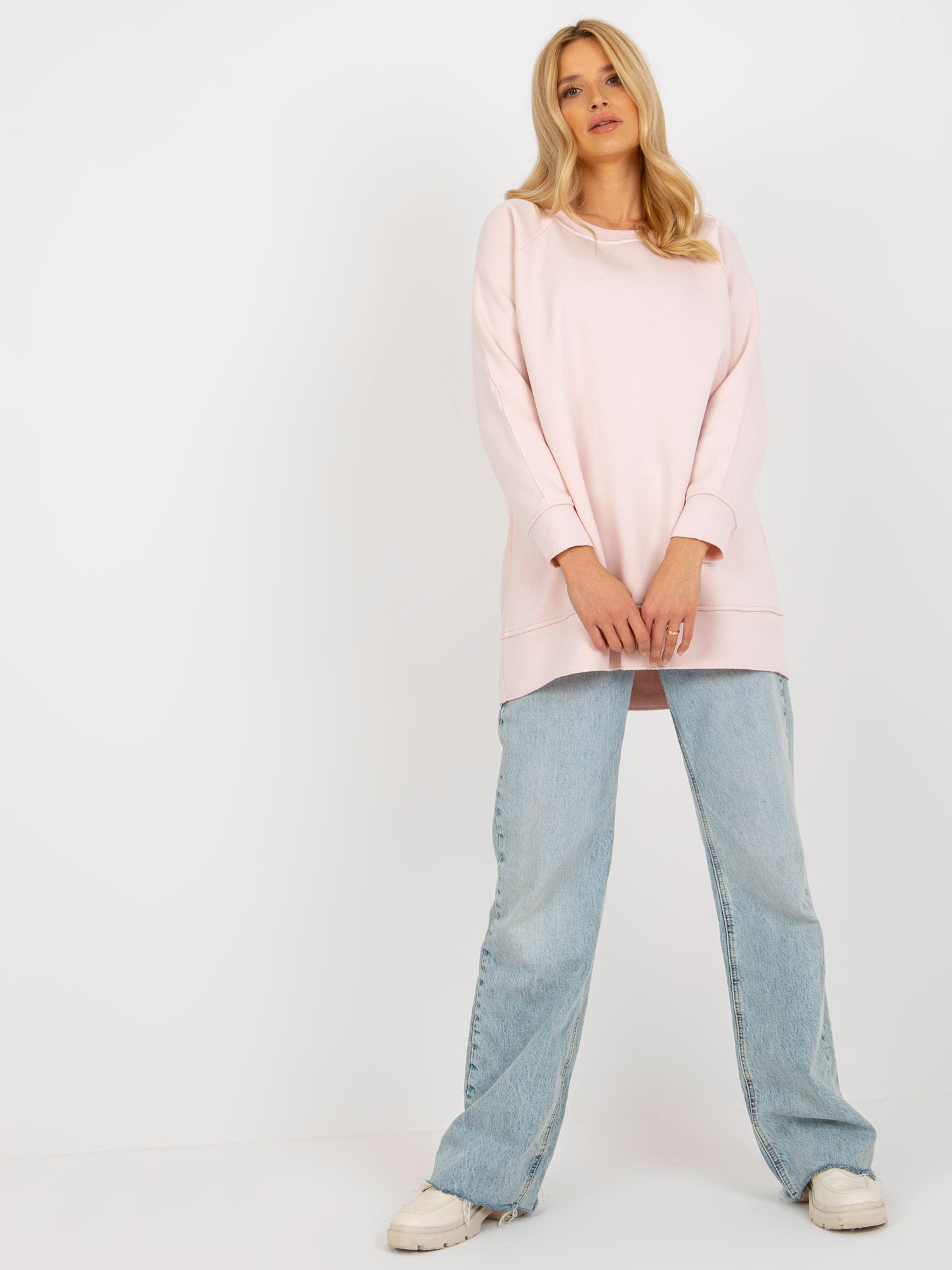 Light Pink Basic Sweatshirt With Round Neckline