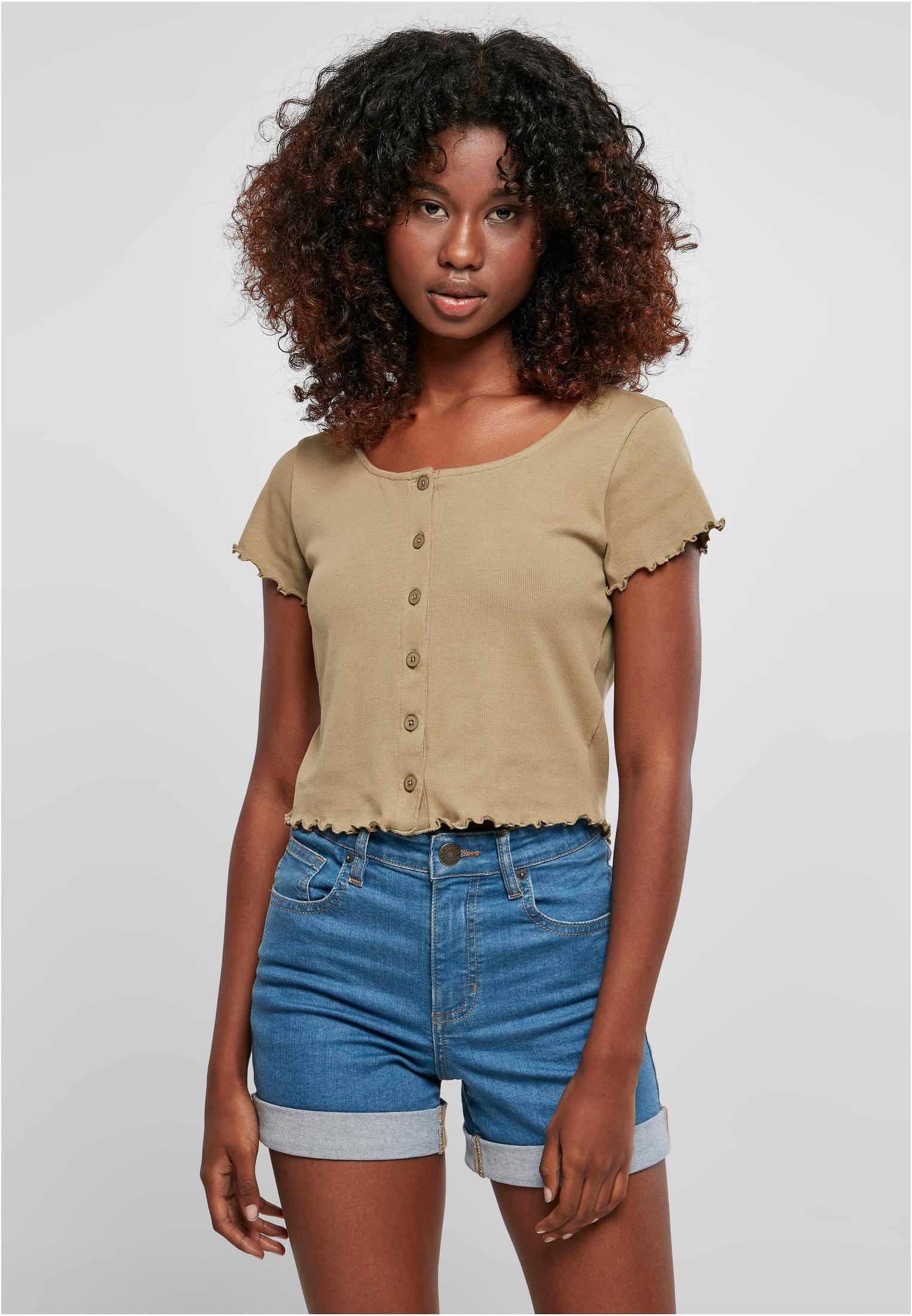 Women's T-shirt In Khaki Color With Button Fastening
