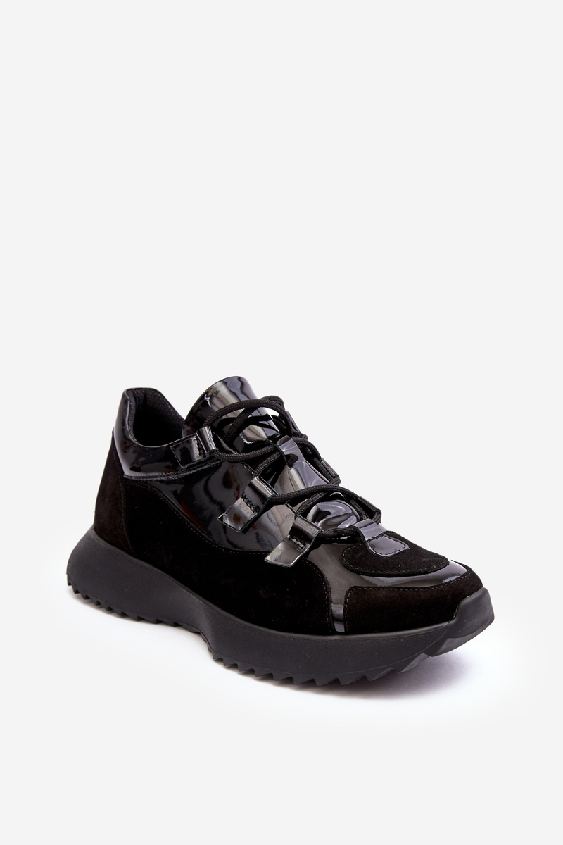 Levně Kožená patentovaná dámská sportovní obuv Zazoo Black