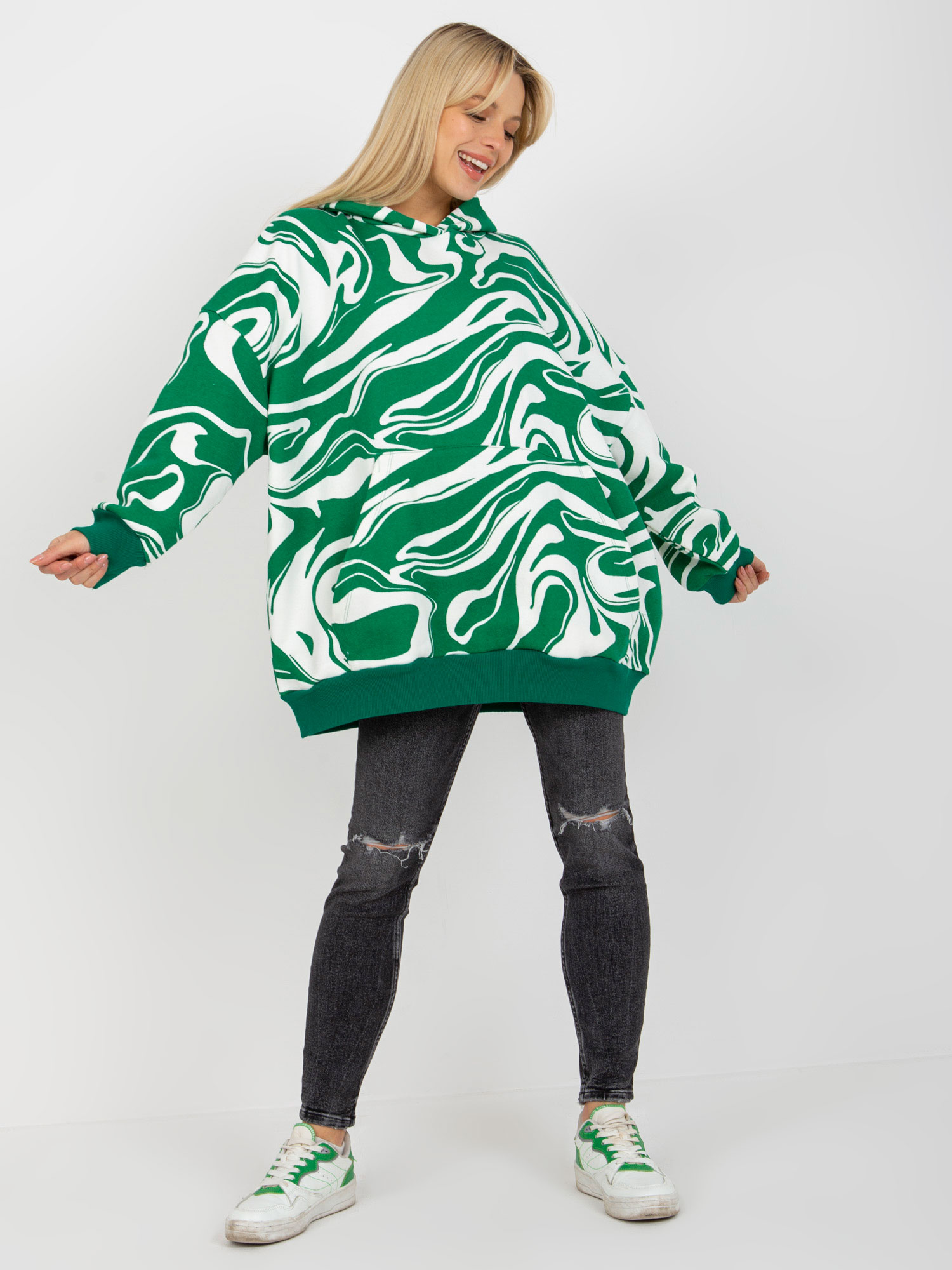 Green-white Oversize Sweatshirt With Print