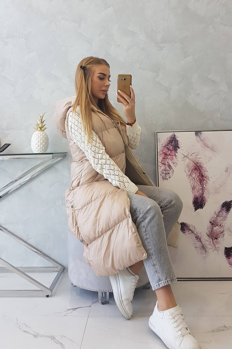 Quilted vest with hood beige