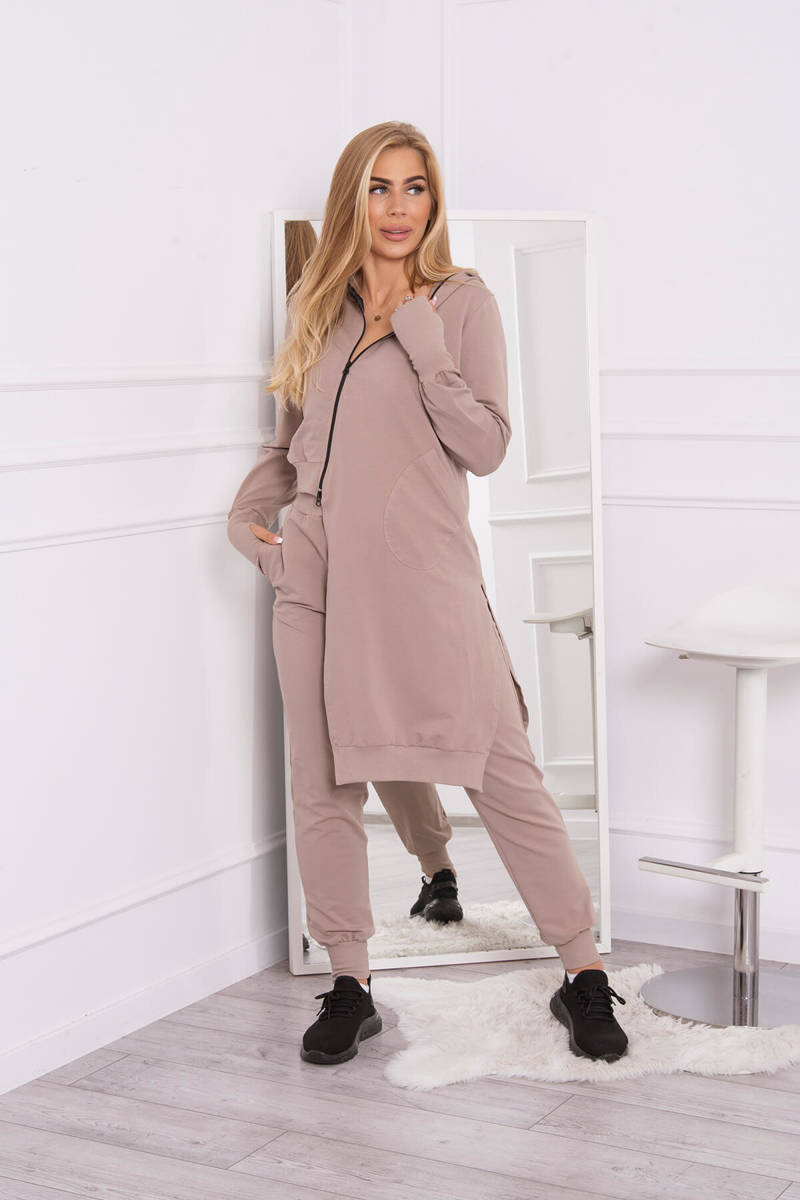 Sweatshirt Set With Long Side Dark Beige