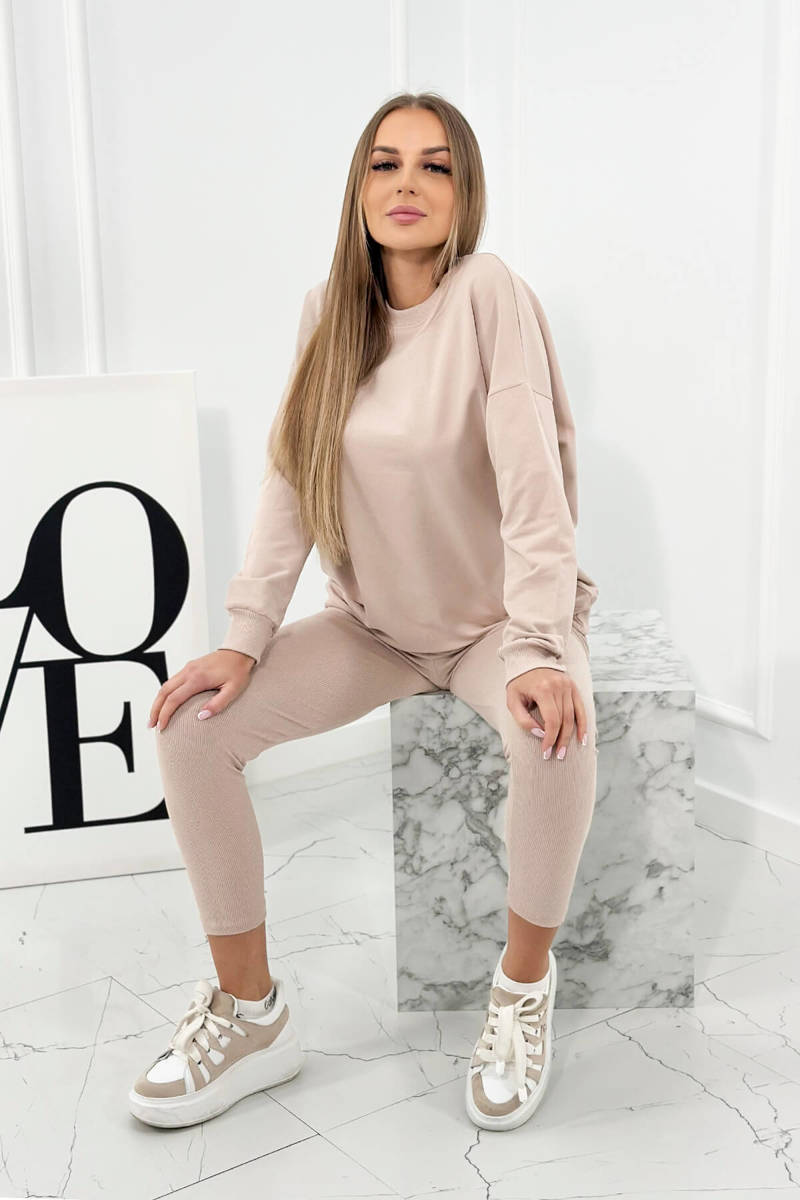 Set cotton sweatshirt + leggings beige