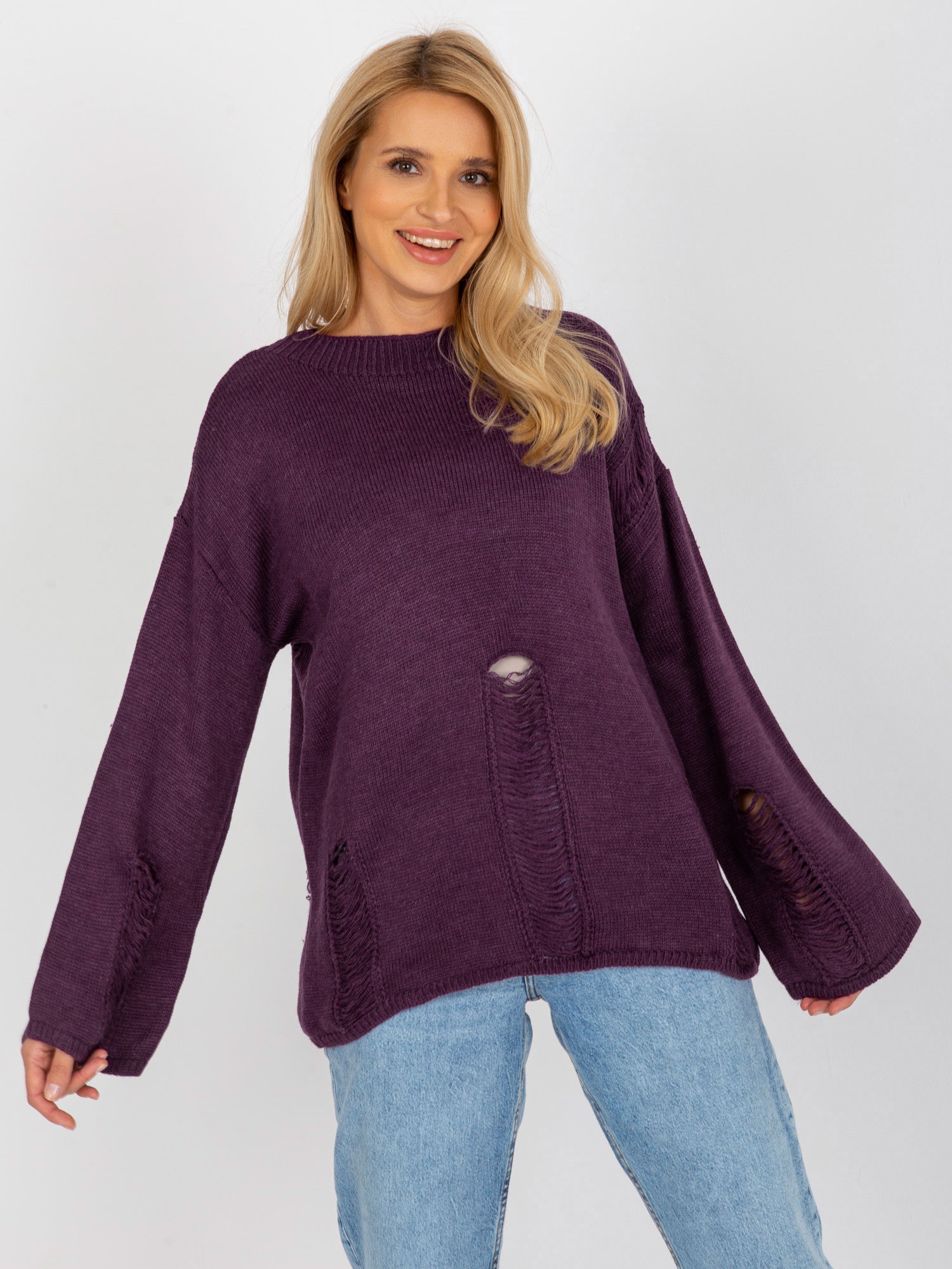 Dark Purple Women's Oversize Sweater With Holes