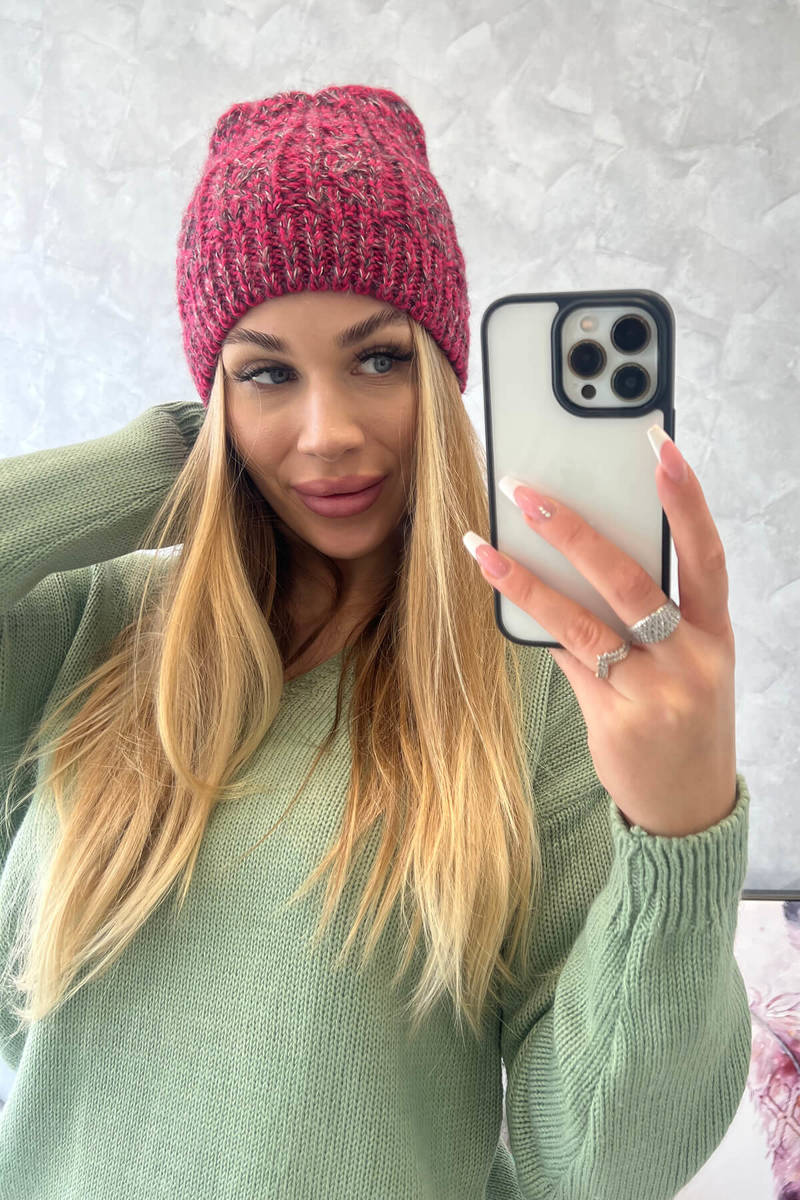 Beanie with fleece Melisa K241 fuchsia