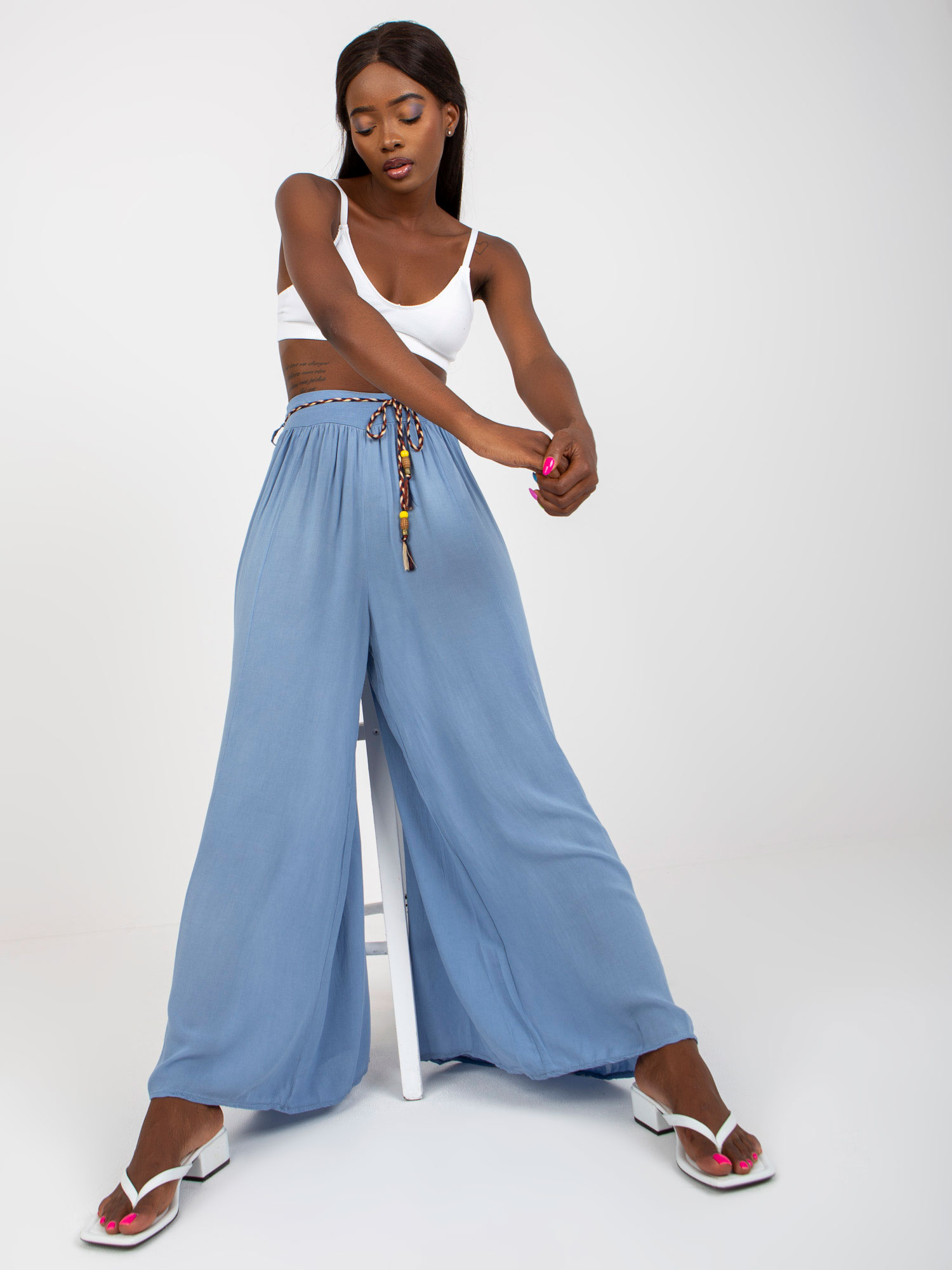 Dirty Blue Airy Trousers Made Of Surie OH BELLA Fabric