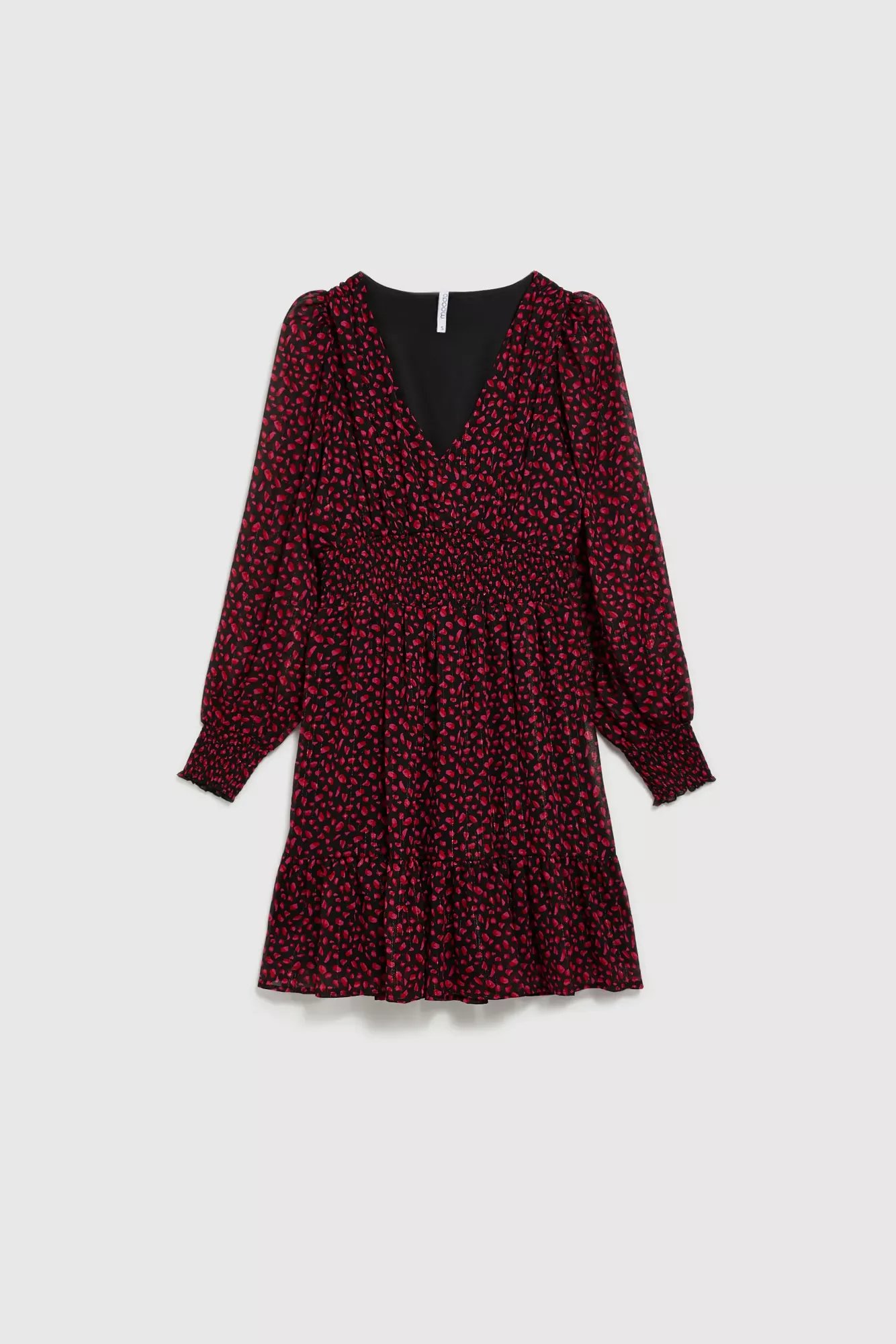 Marisse Black Dress With Puff Sleeves And A V-Neck