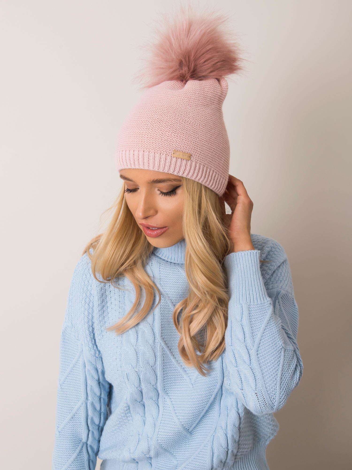 RUE PARIS Light Pink Beanie With Pompom