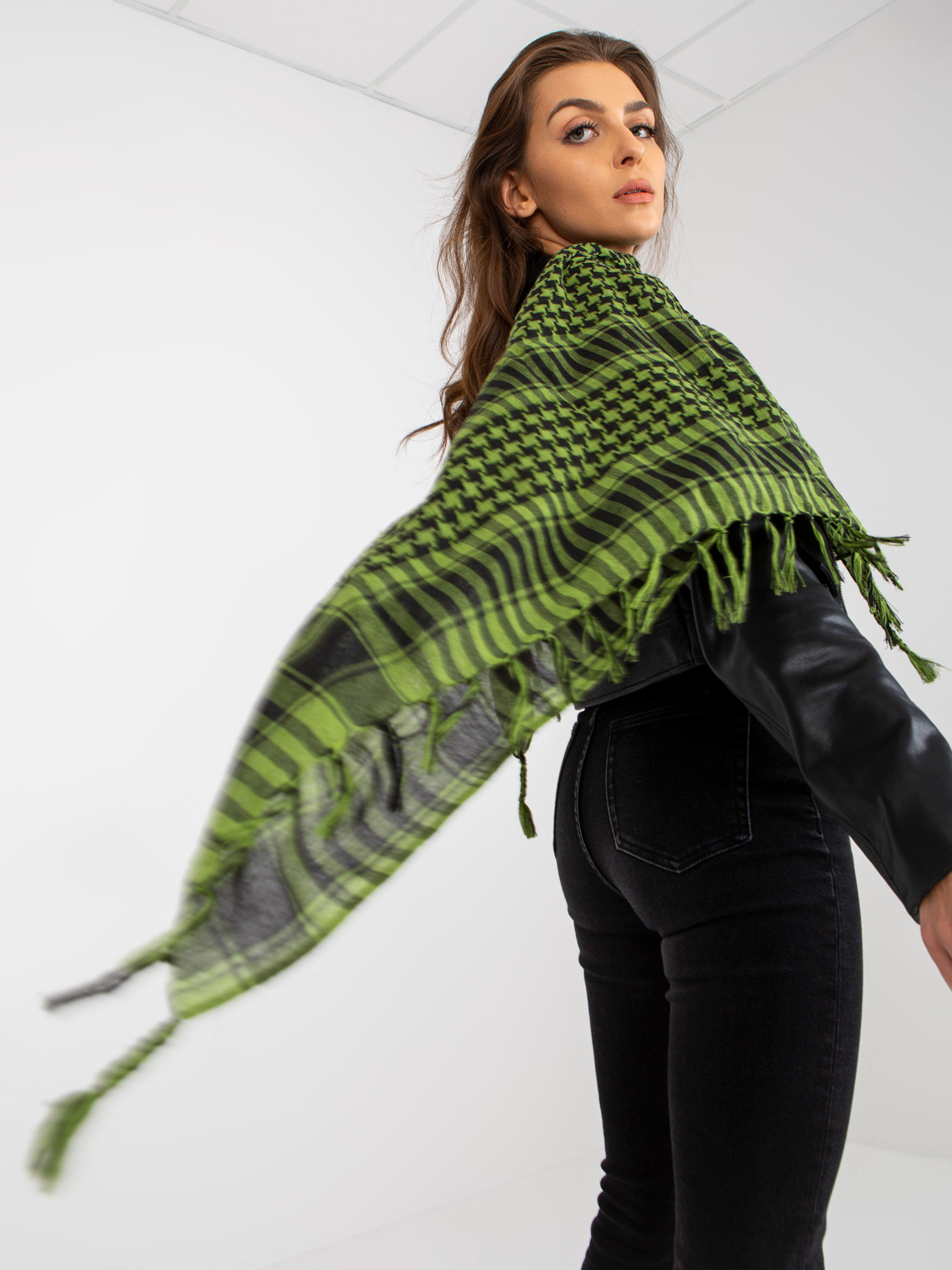 Green-black checkered scarf