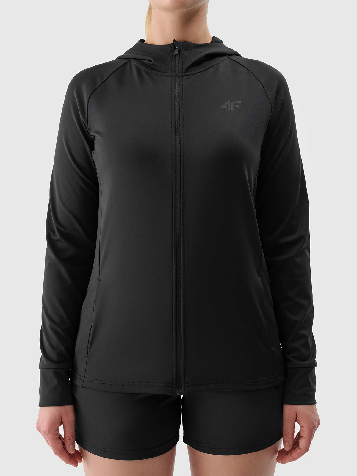 Women's Sports Quick-Drying Zip-Up Hooded Sweatshirt 4F - Black