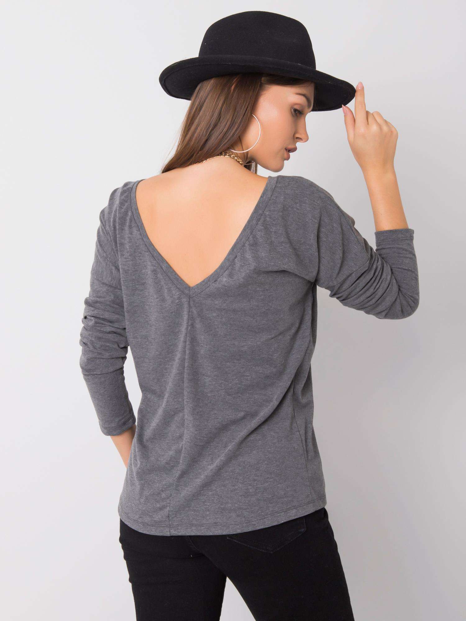 Dark gray melange blouse with a neckline on the back