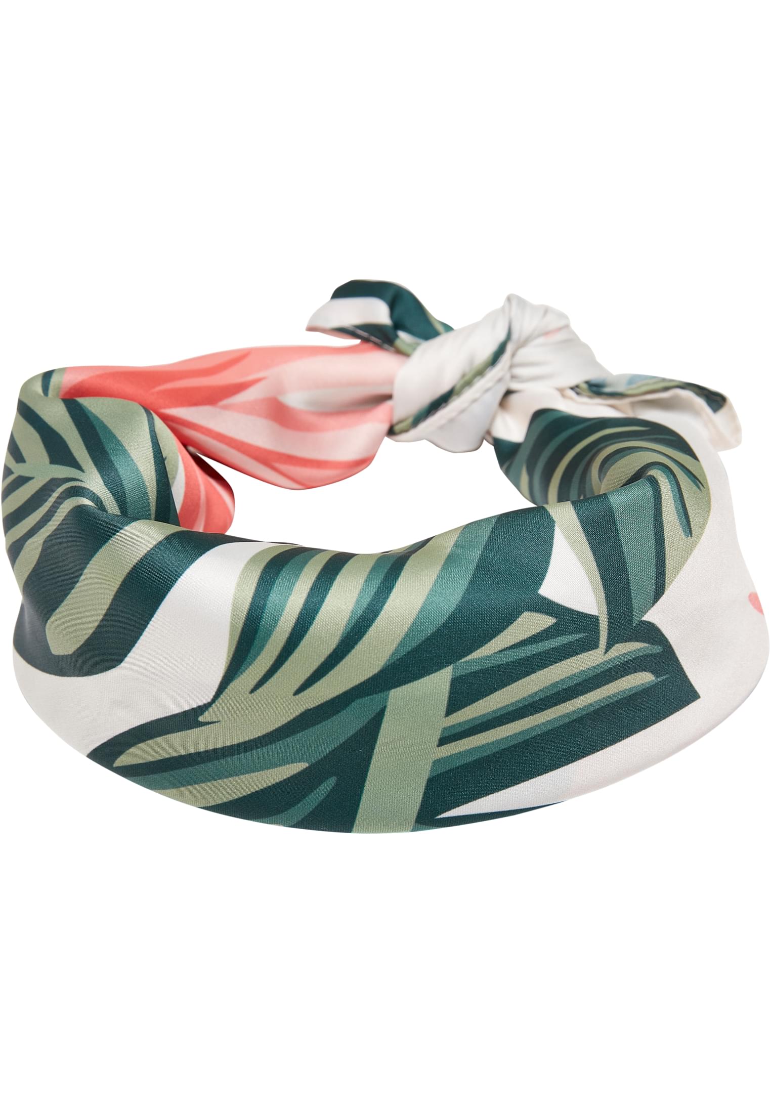 Large satin scarf with green floral pattern