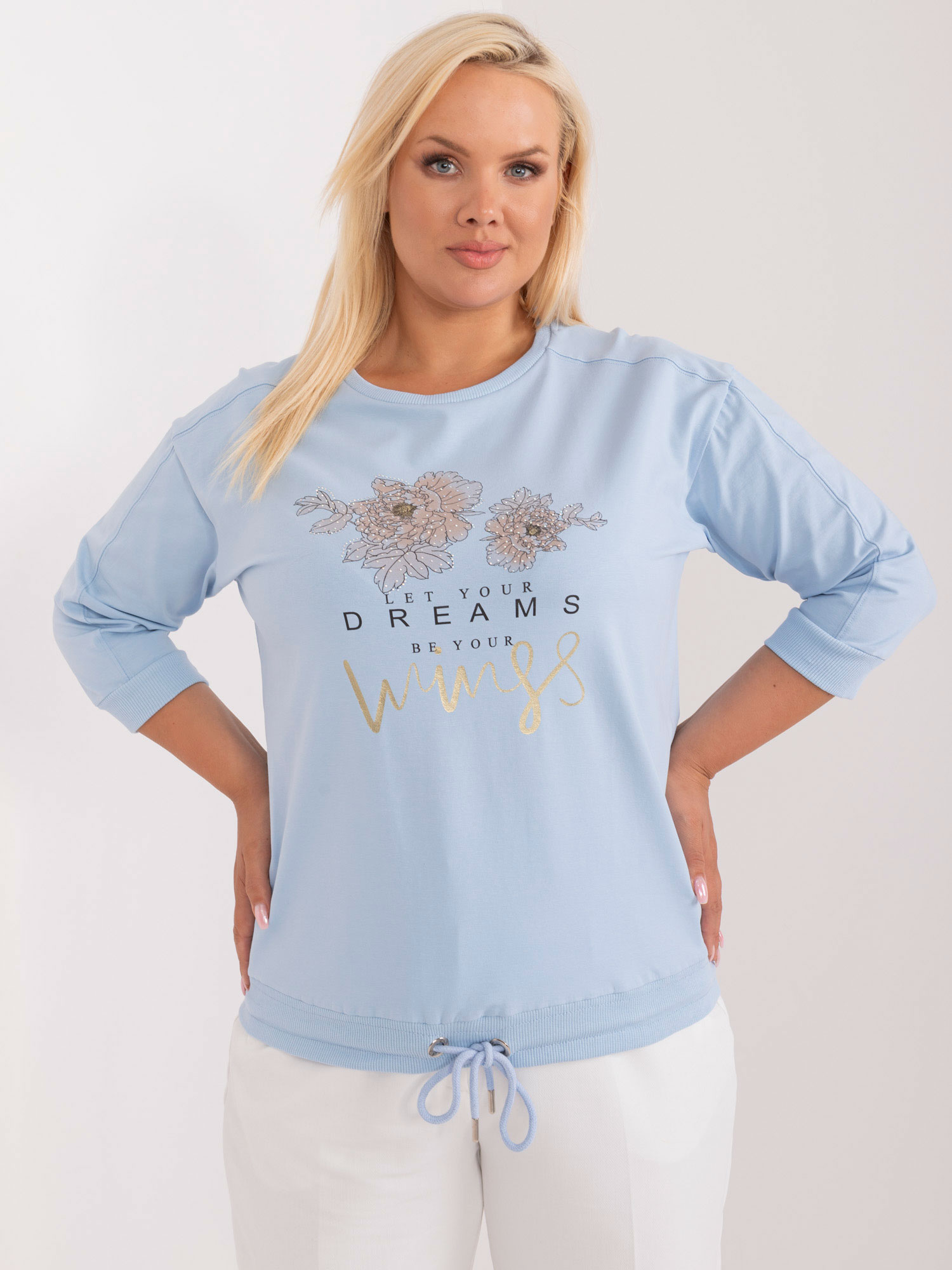 Light blue blouse plus size with 3/4 sleeves
