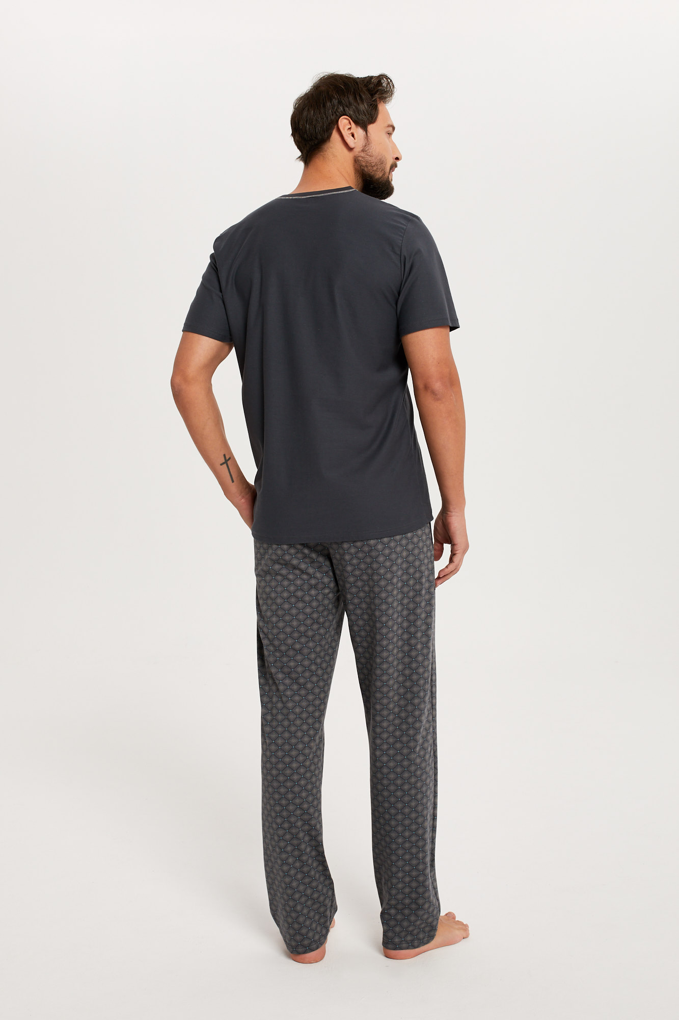 Men&#039;s pyjamas Abel, short sleeves, long legs - graphite/print