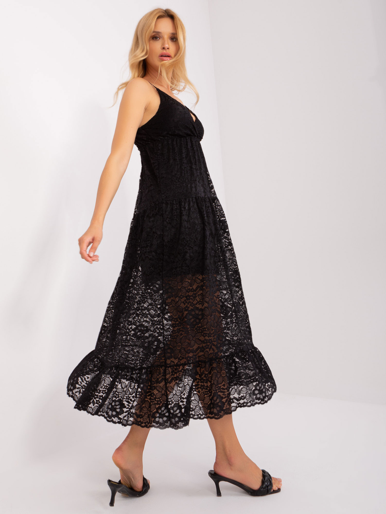 Black midi dress with frills by OCH BELLA