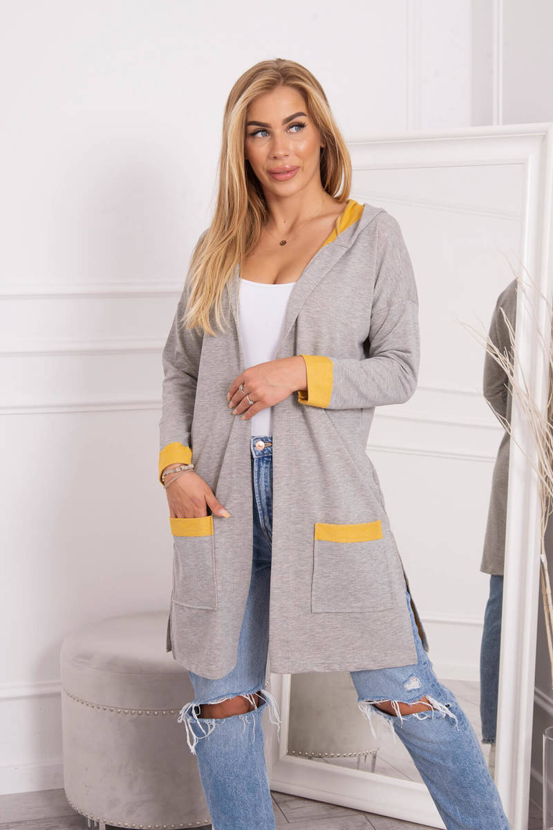 Two-tone Cape With Hood Mustard+grey