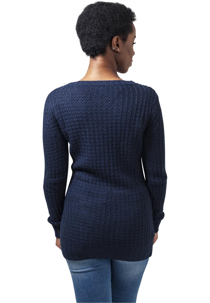 Women's Sweater With A Long Wide Neckline In A Navy Design