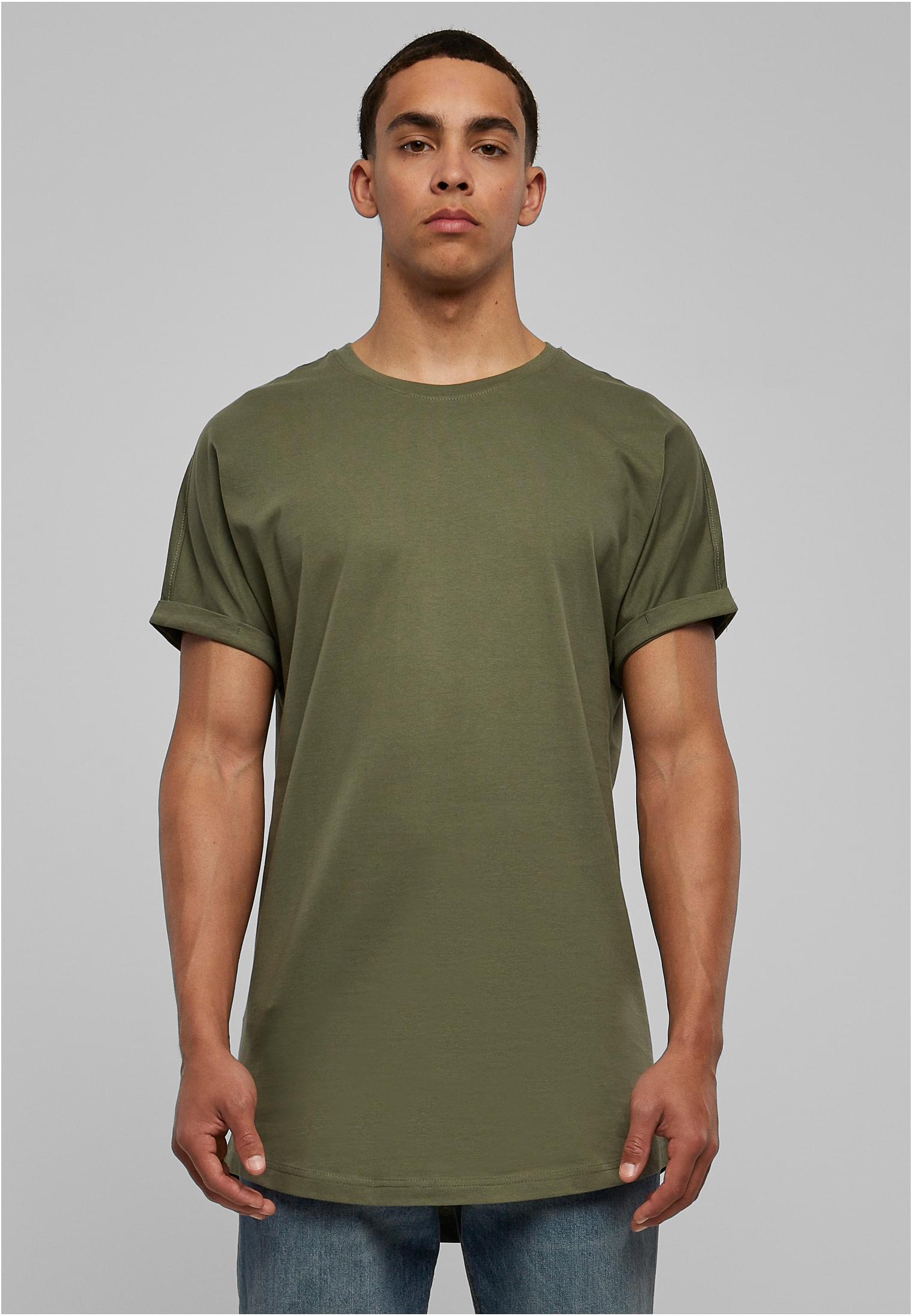 Levně Olivové tričko s dlouhým tvarem