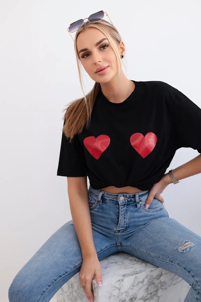 Cotton blouse with black heart print