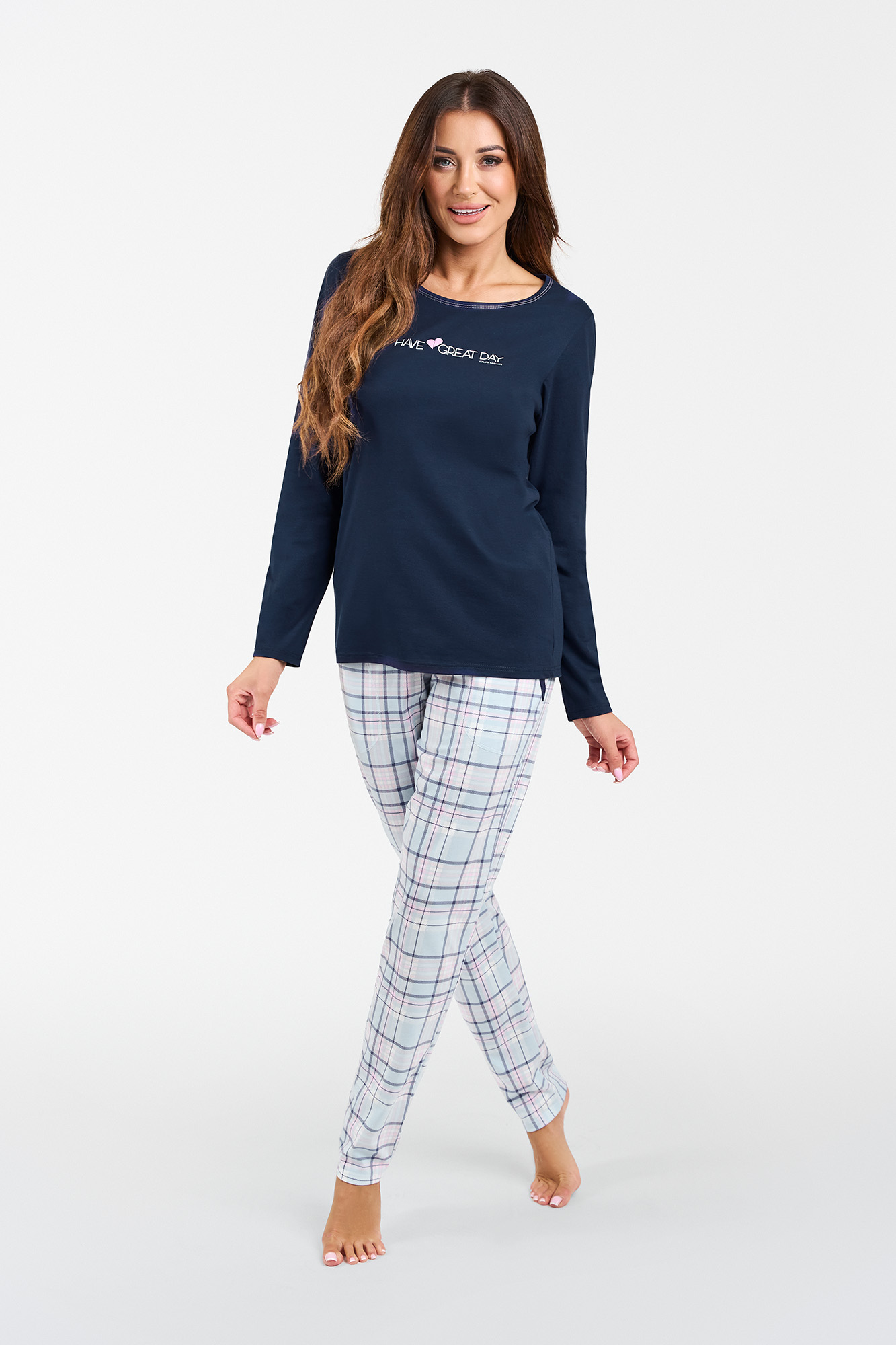 Glamour Women's Pajamas, Long Sleeves, Long Pants - Navy Blue/print