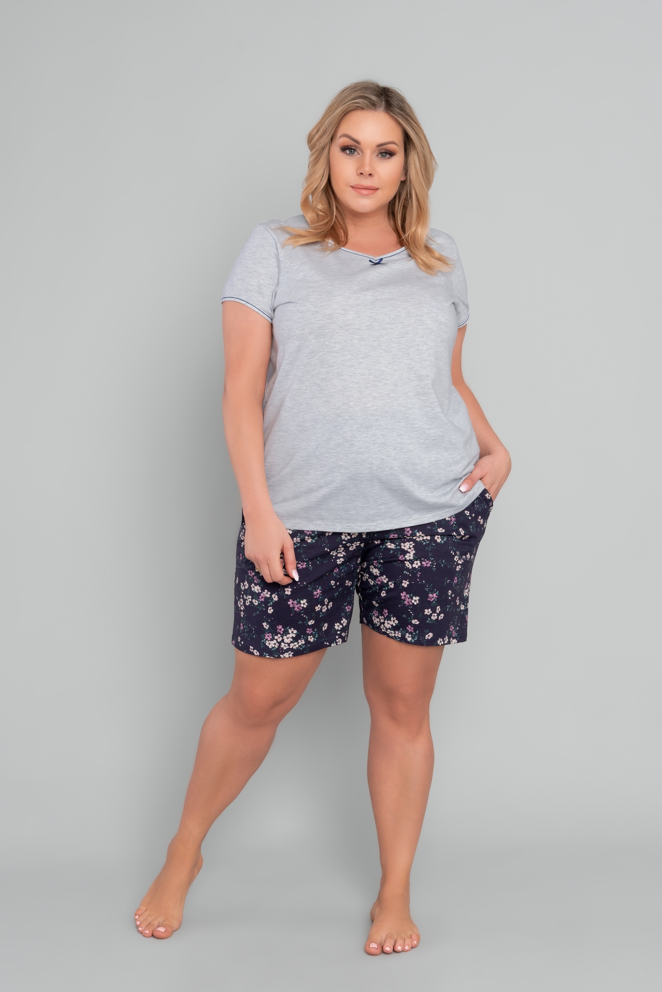 Women's Pyjamas Celestina, Short Sleeves, Shorts - Light Melange/print