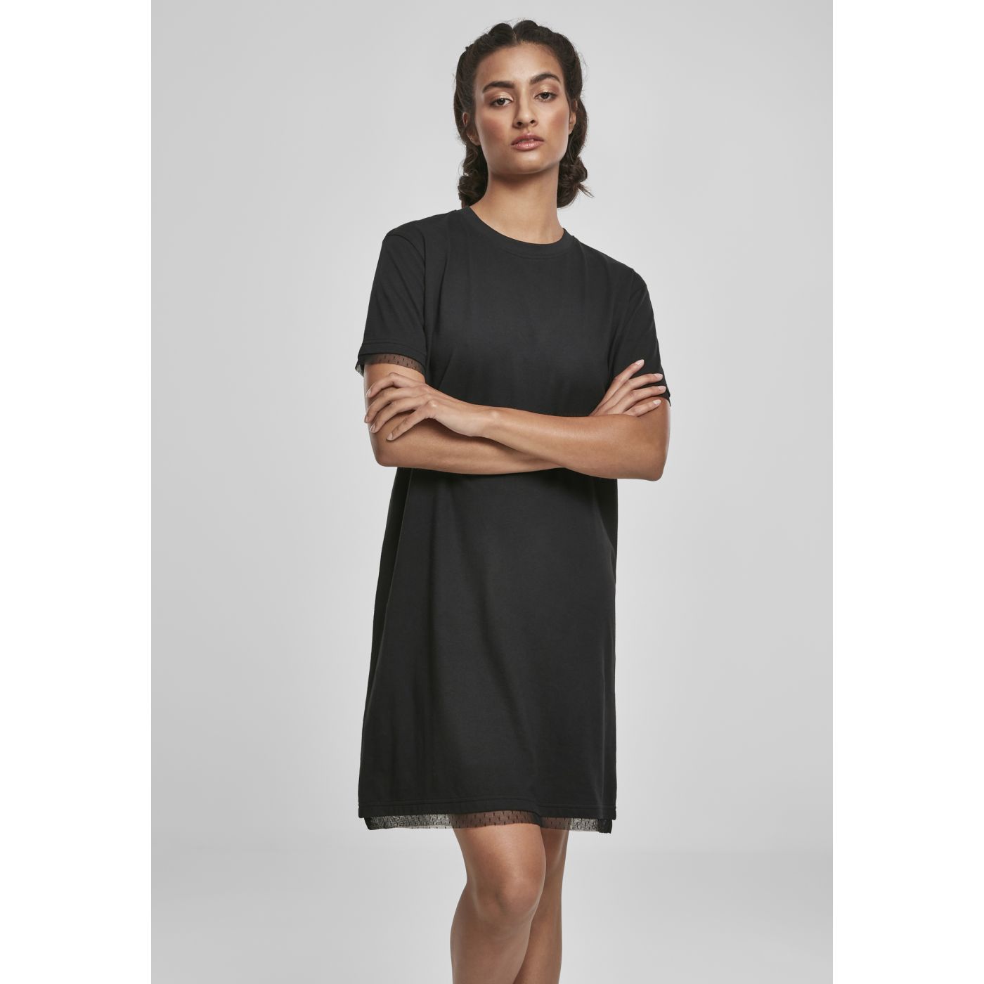 Doamnelor Boxy Dantelă Hem Tee Dress Negru