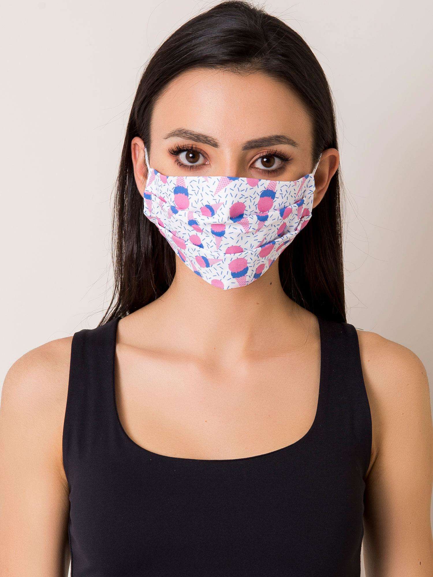 White Cotton Protective Mask With Print