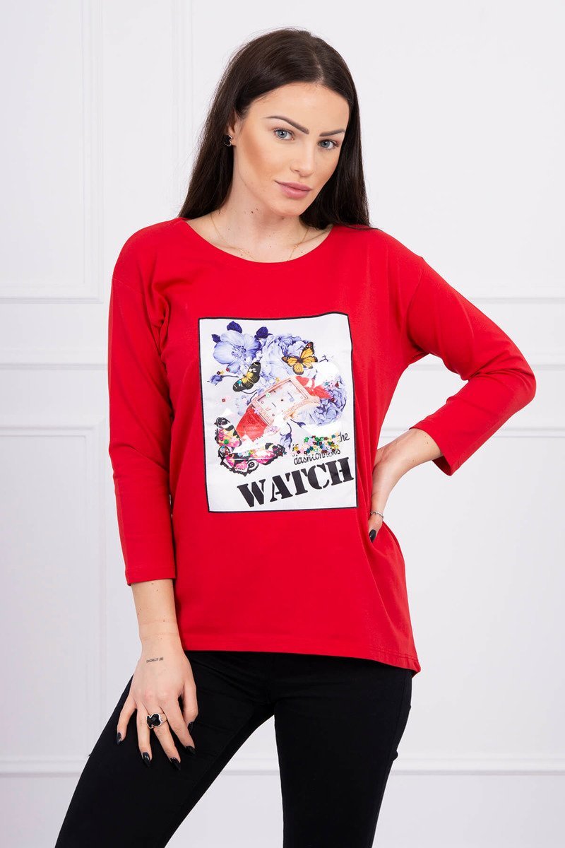 Blouse With 3D Watch Graphics Red