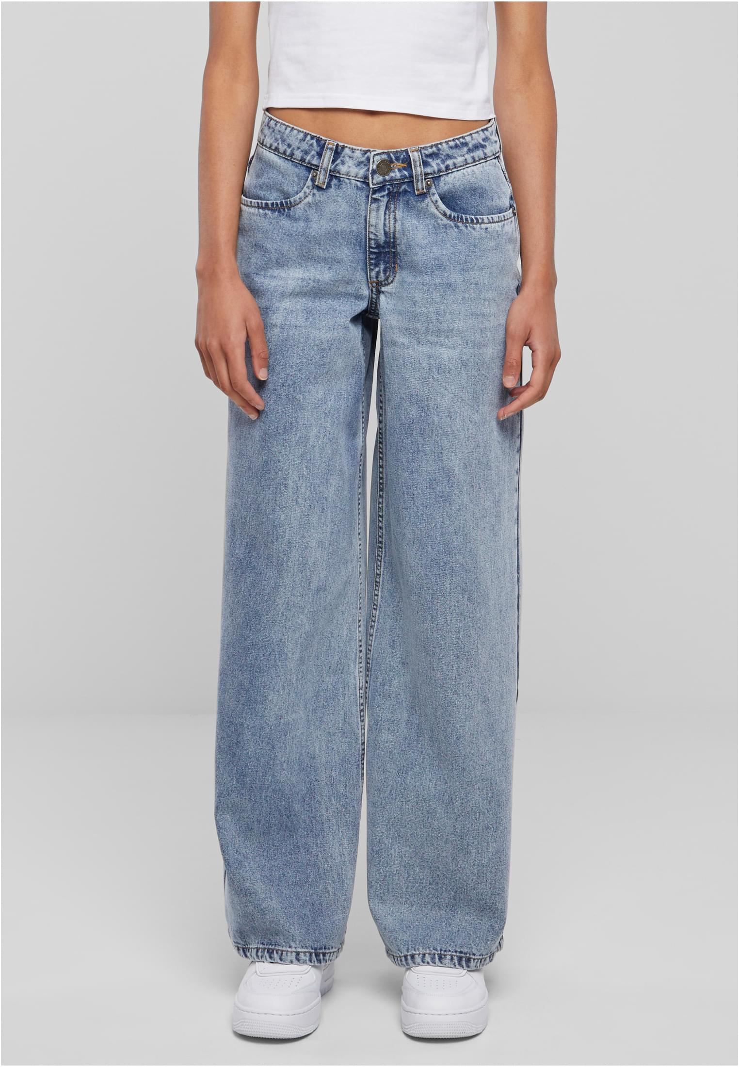 Women&#039;s jeans with a wide waist light blue denim
