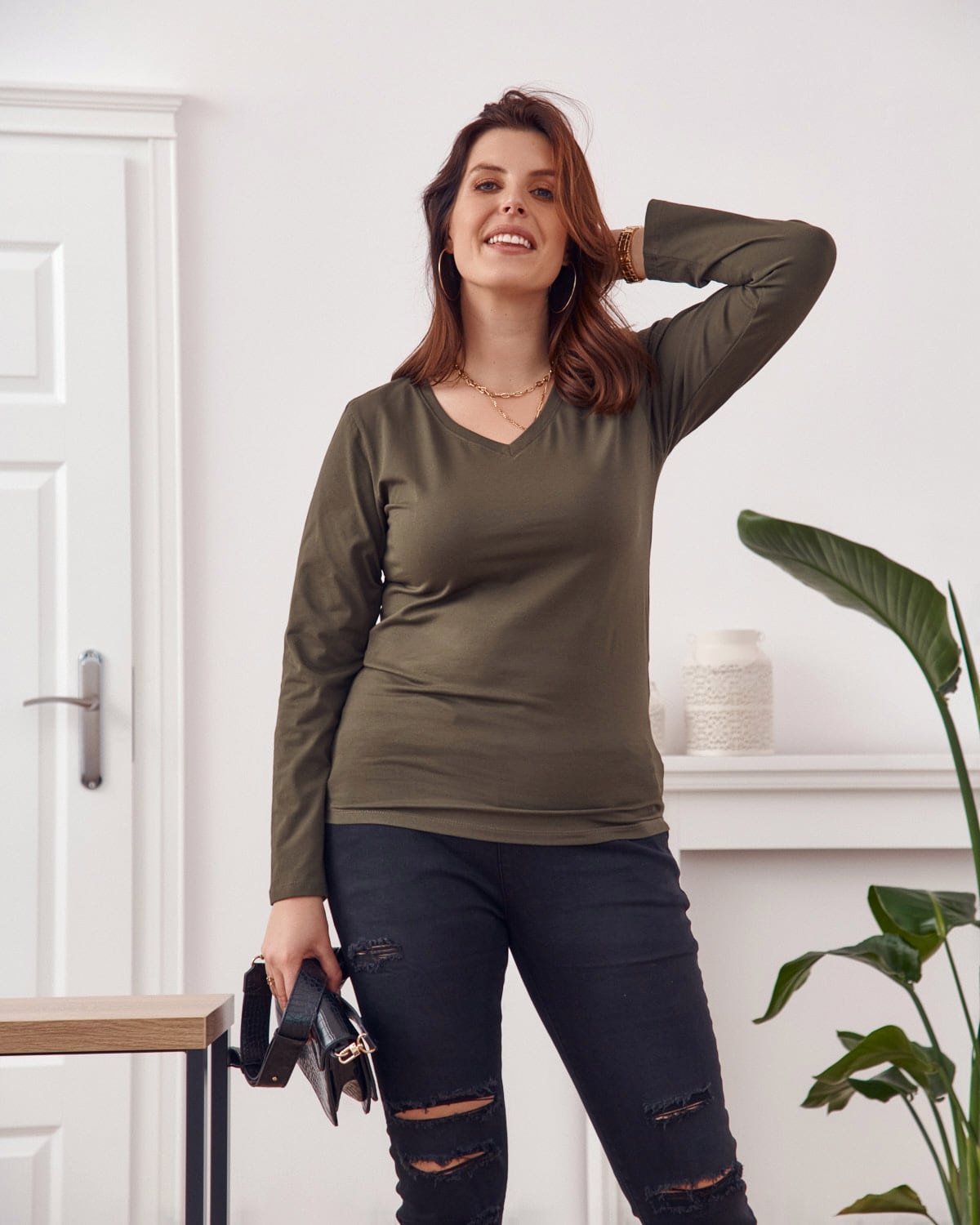 Blouse Plus Size Khaki With Long Sleeves