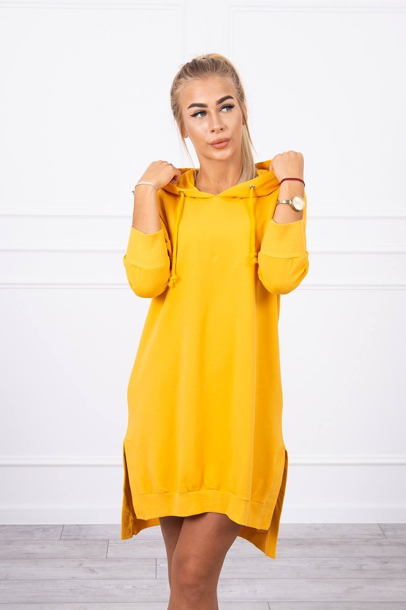 Dress With Hood And Longer Back Mustard