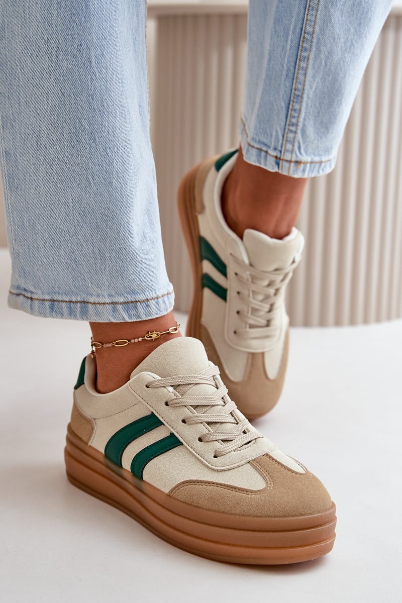 Women's platform sneakers beige-green Nesonice