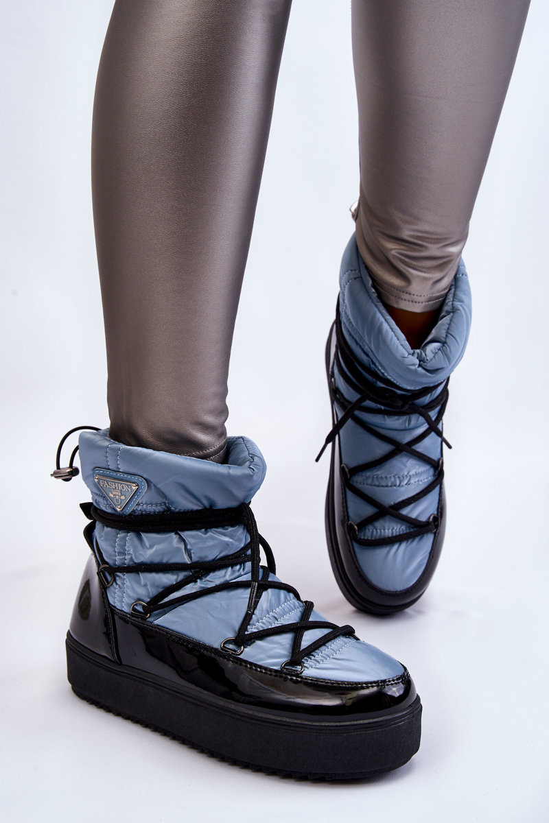 Levně Dámské módní šněrovací boty do sněhu Modrý Carrios
