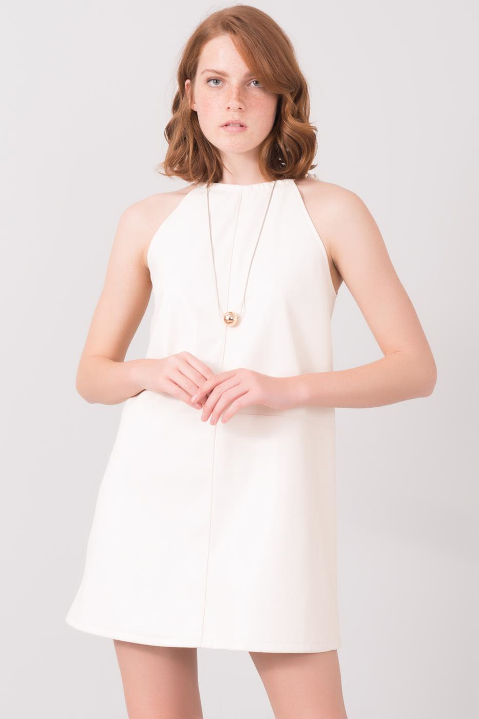 Rochie din piele faux BSL Ecru