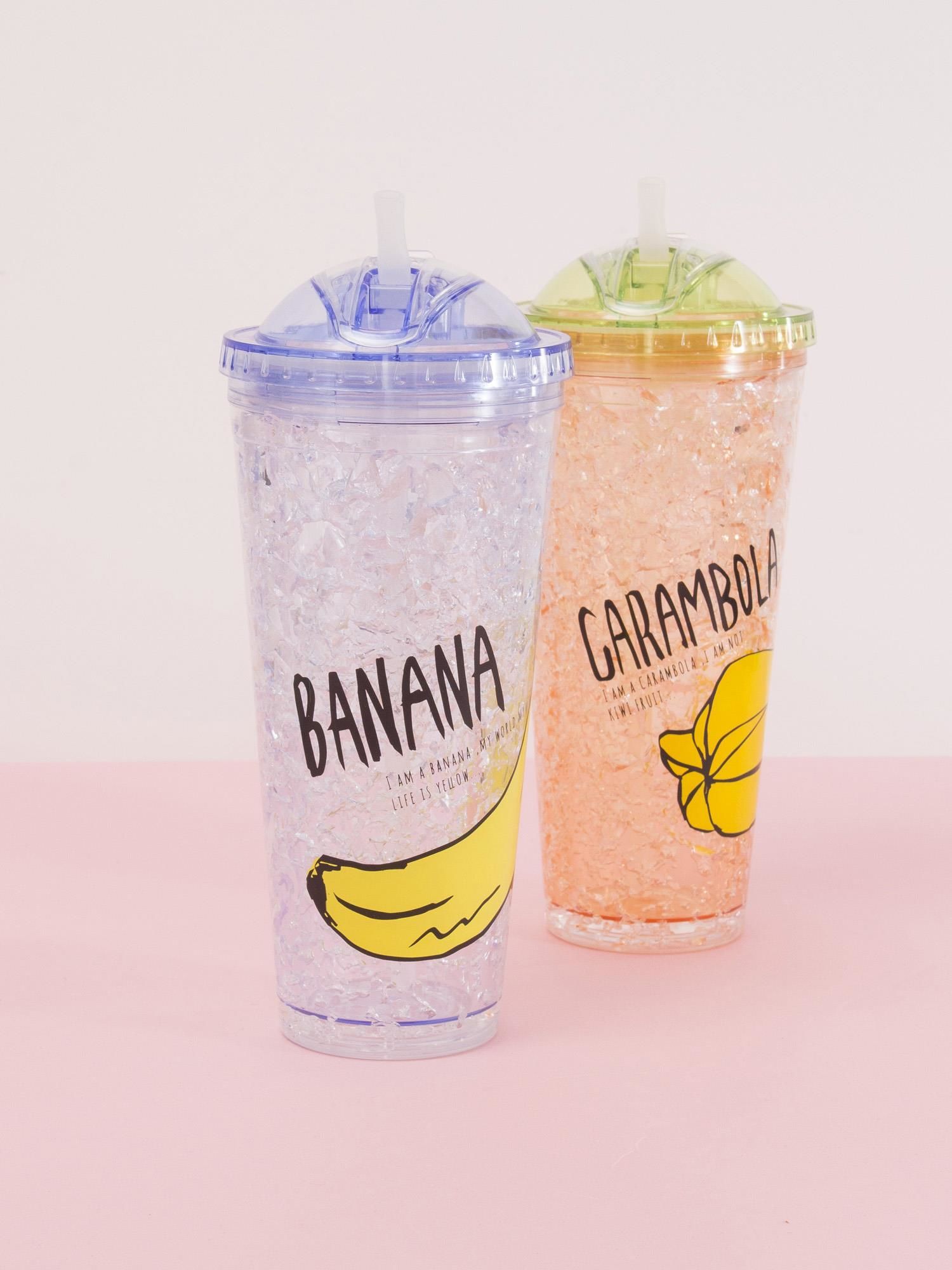 Smoothie bottle cup with straw and blue lid