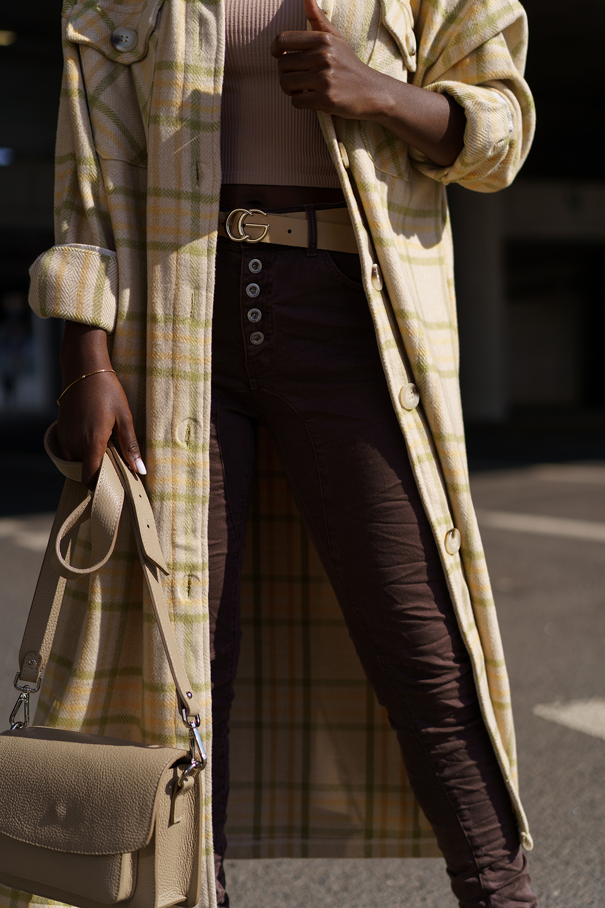 Women's green checkered beige shirt