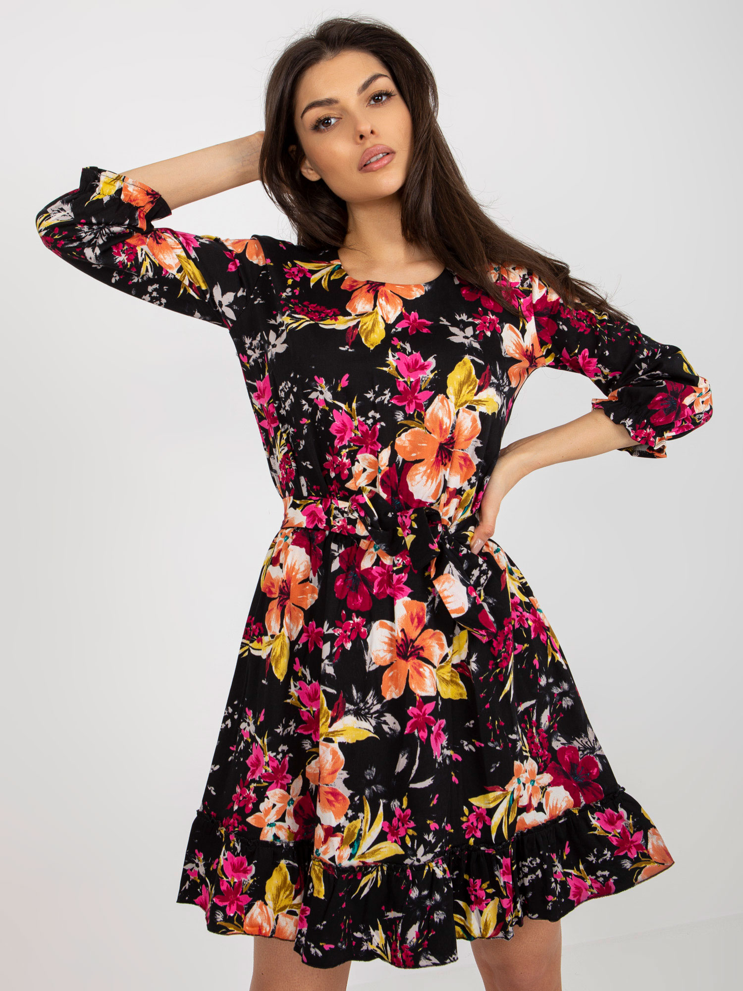 Black Flowing Floral Cocktail Dress