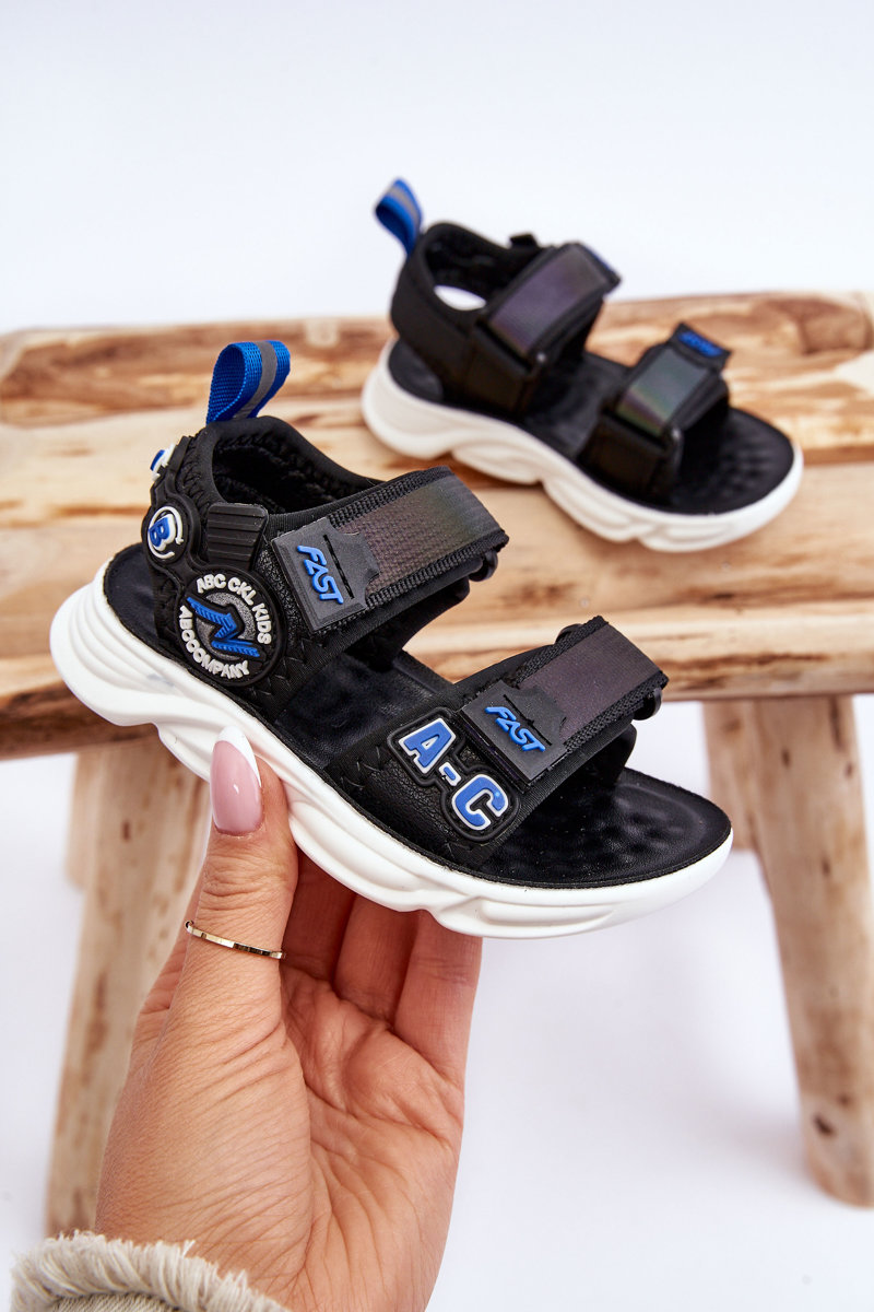 Levně Dětské světlé sandály Černá a modrá Maxel