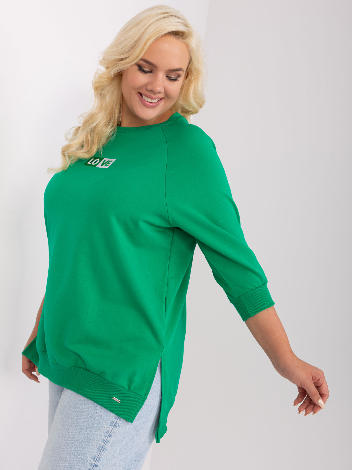 Green plus size blouse with slits