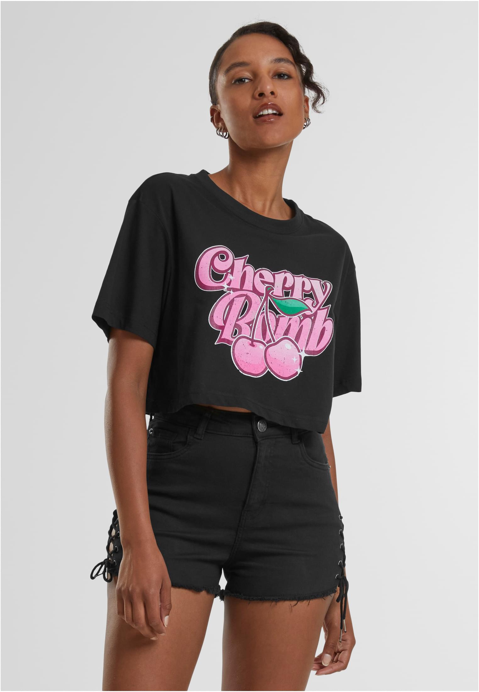 Women's Short Overized T-shirt Cherry Bomb Black