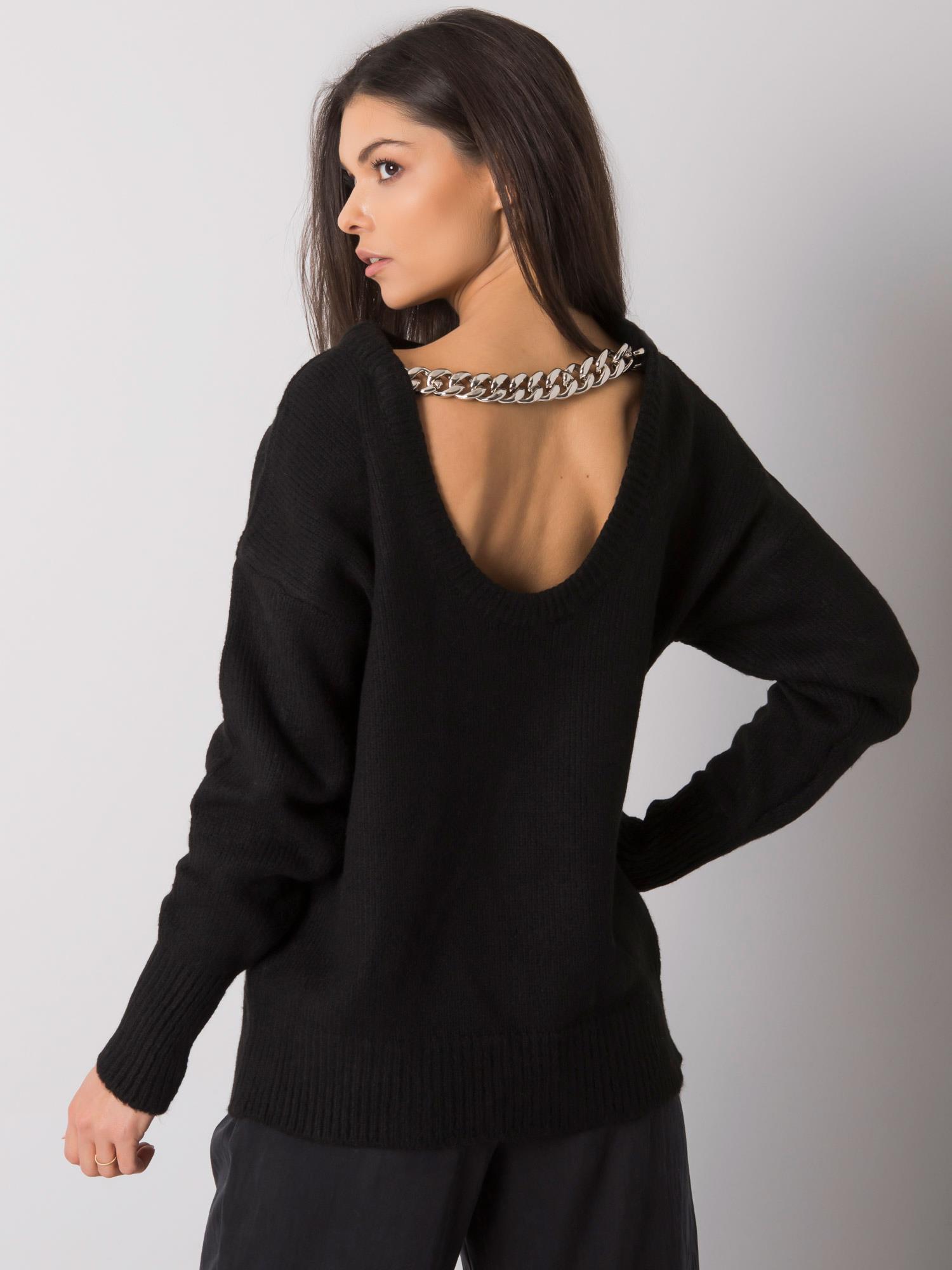 RUE PARIS Black Women's Sweater With Neckline At Back