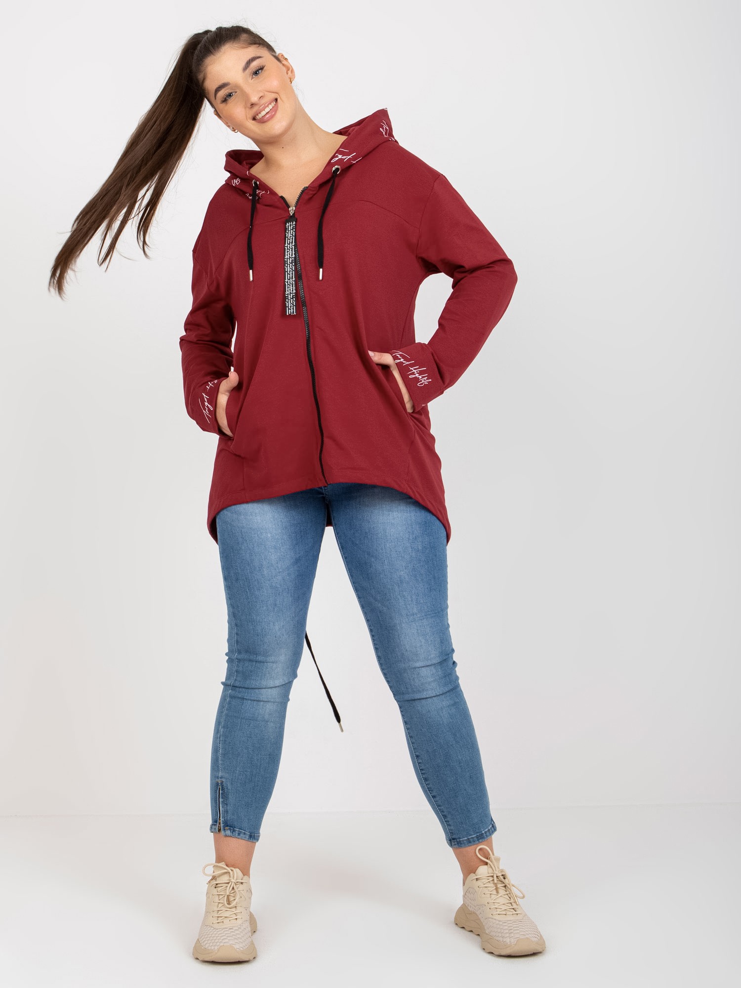 Larger Size Chestnut Sweatshirt With Zipper