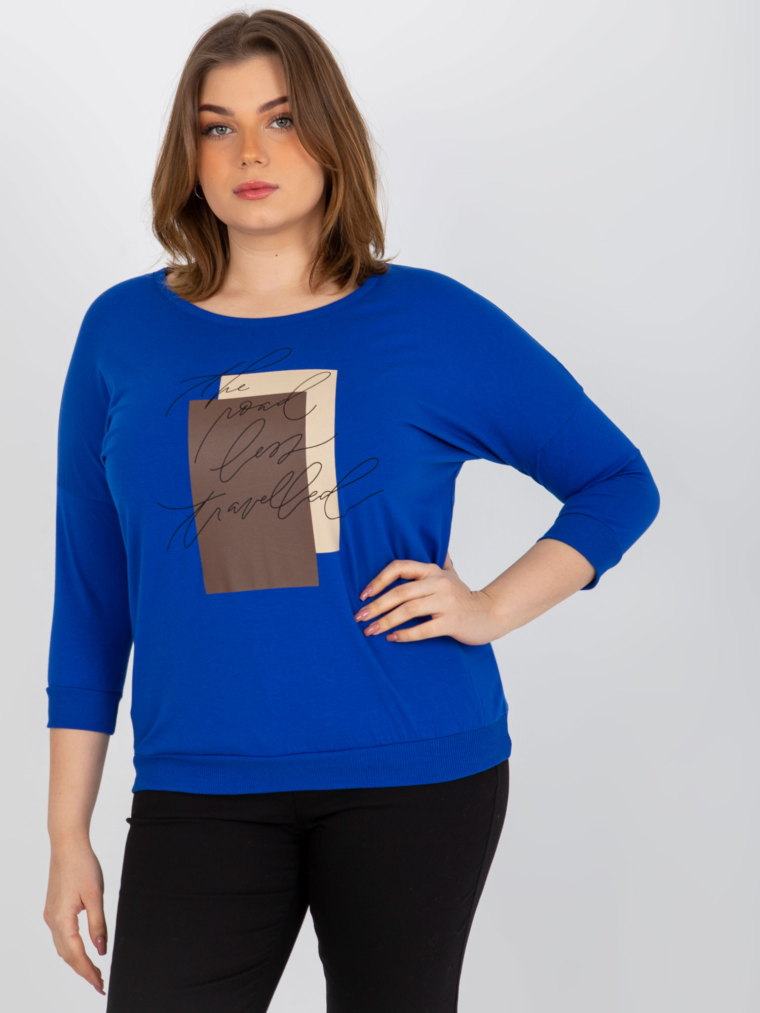 Women's Dark Blue Plus Size T-shirt With Slogan