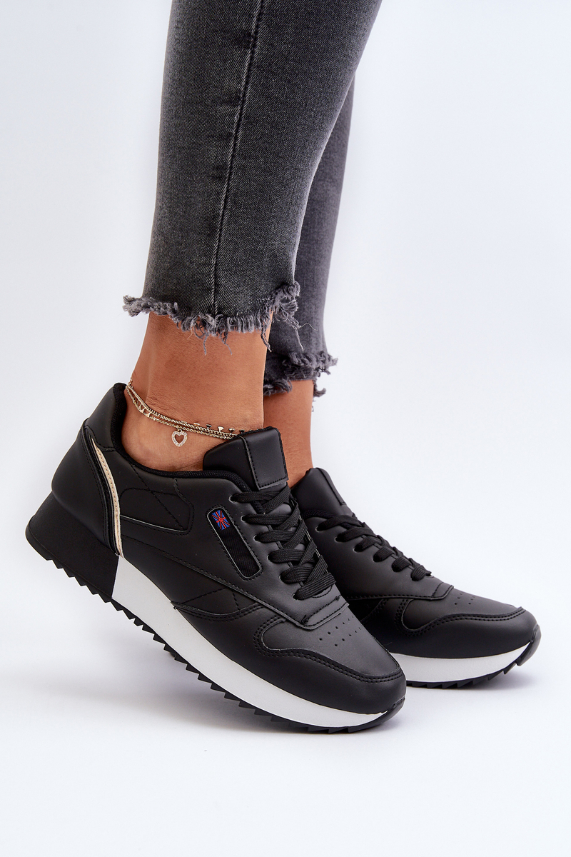Leather lace-up platform sports shoes Black Merida