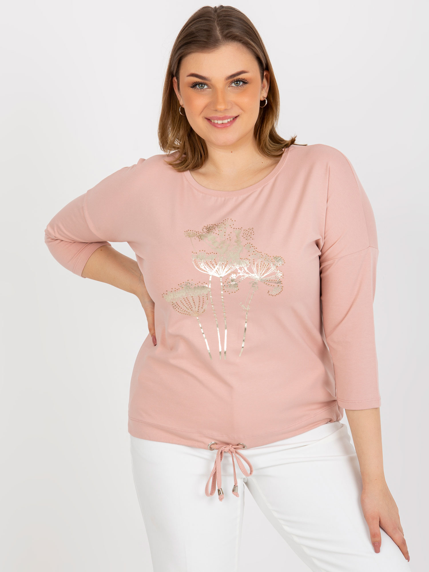 Light Pink Oversized Blouse With Rhinestone Application