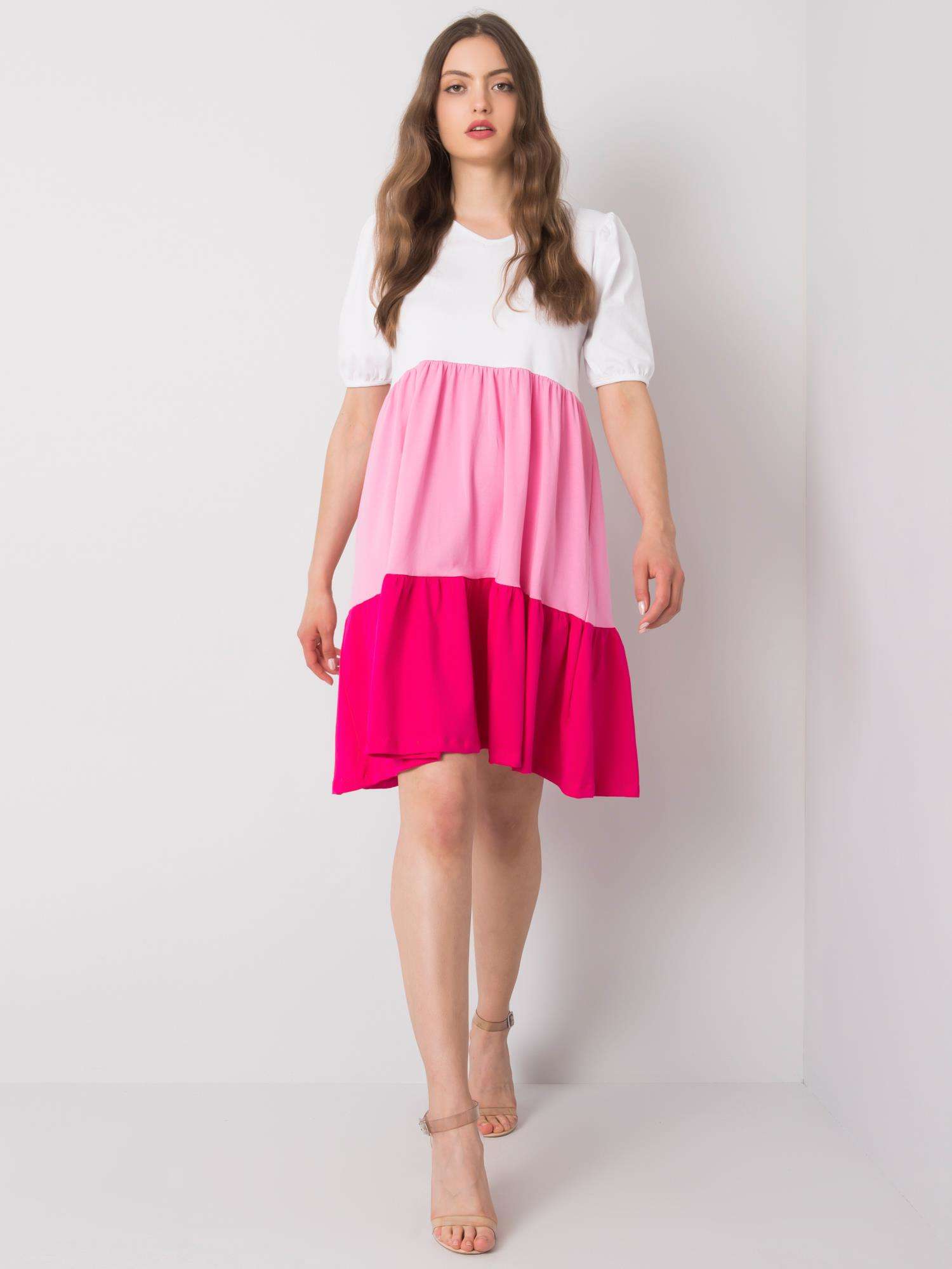 Levně RUE PARIS Bílé a růžové bavlněné šaty