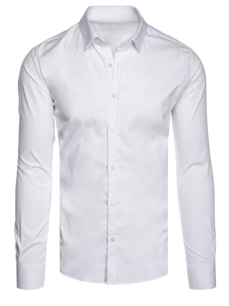 Levně Pánská jednobarevná bílá košile Dstreet